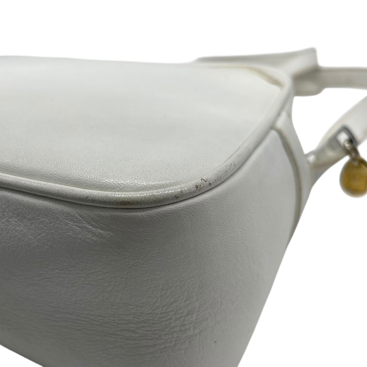 Authentic CELINE White Leather Shoulder Bag Trionf Camera Bag Gold Hardware Vintage Women's