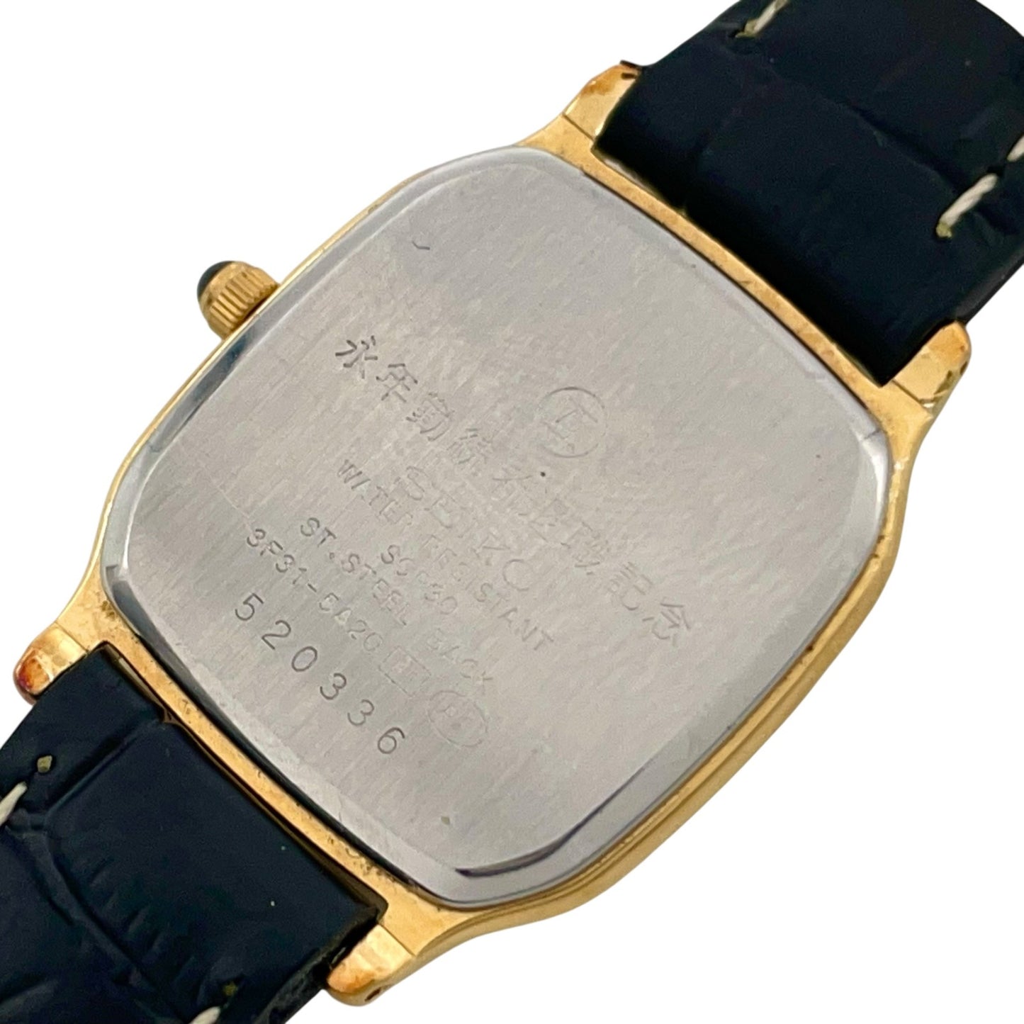 【電池交換済／美品】セイコー エクセリーヌ レディース 腕時計 3F31-5A20 クオーツ ゴールド文字盤 スクエアケース 黒革ベルト アナログ クラシック ビンテージ エレガント ドレスウォッチ クリーニング済 人気モデル G