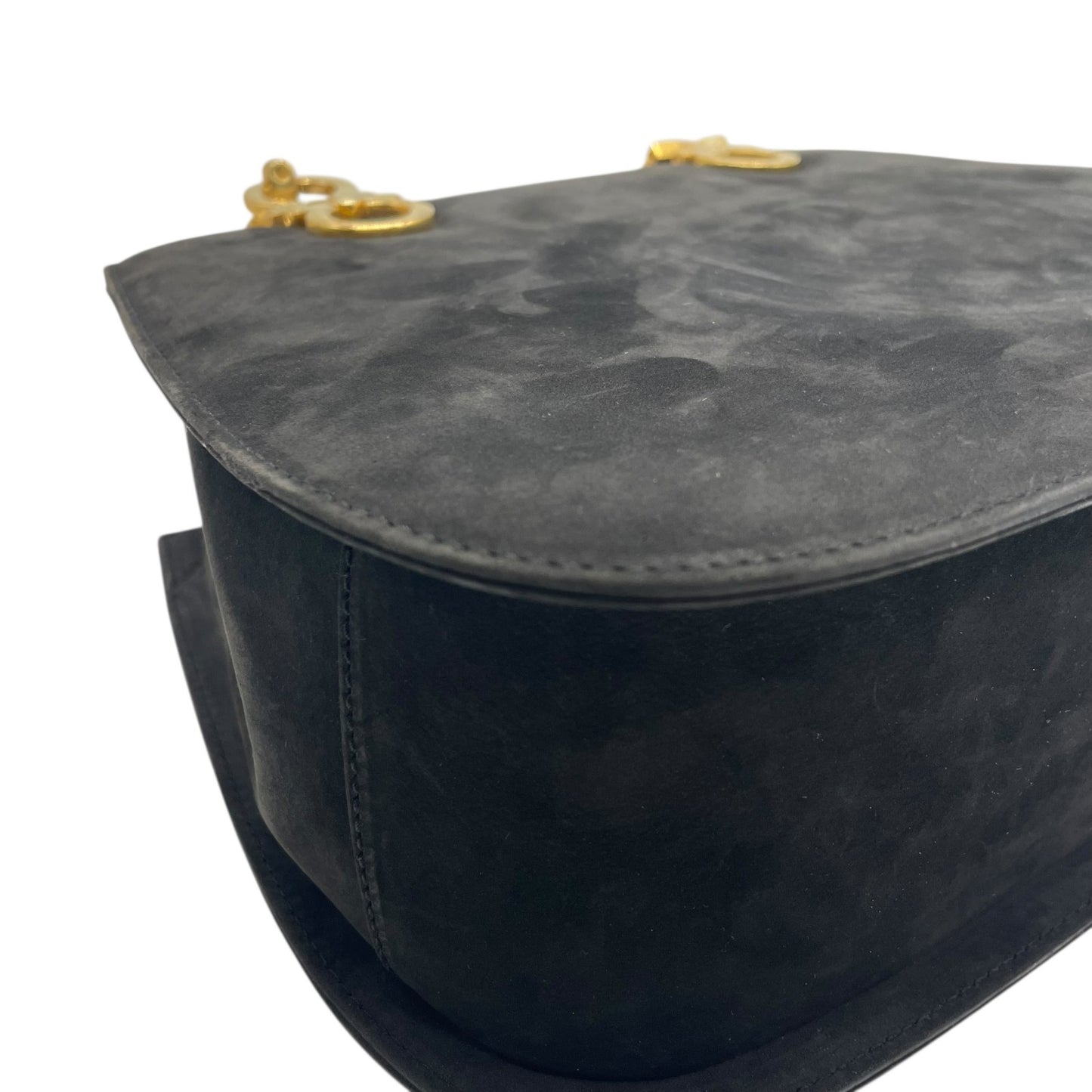 美品 Salvatore Ferragamo フェラガモ ガンチーニ 2WAY ハンドバッグ ショルダーバッグ 黒 ブラック AQ21 ゴールド金具 スエード レディース ヴィンテージ品 E