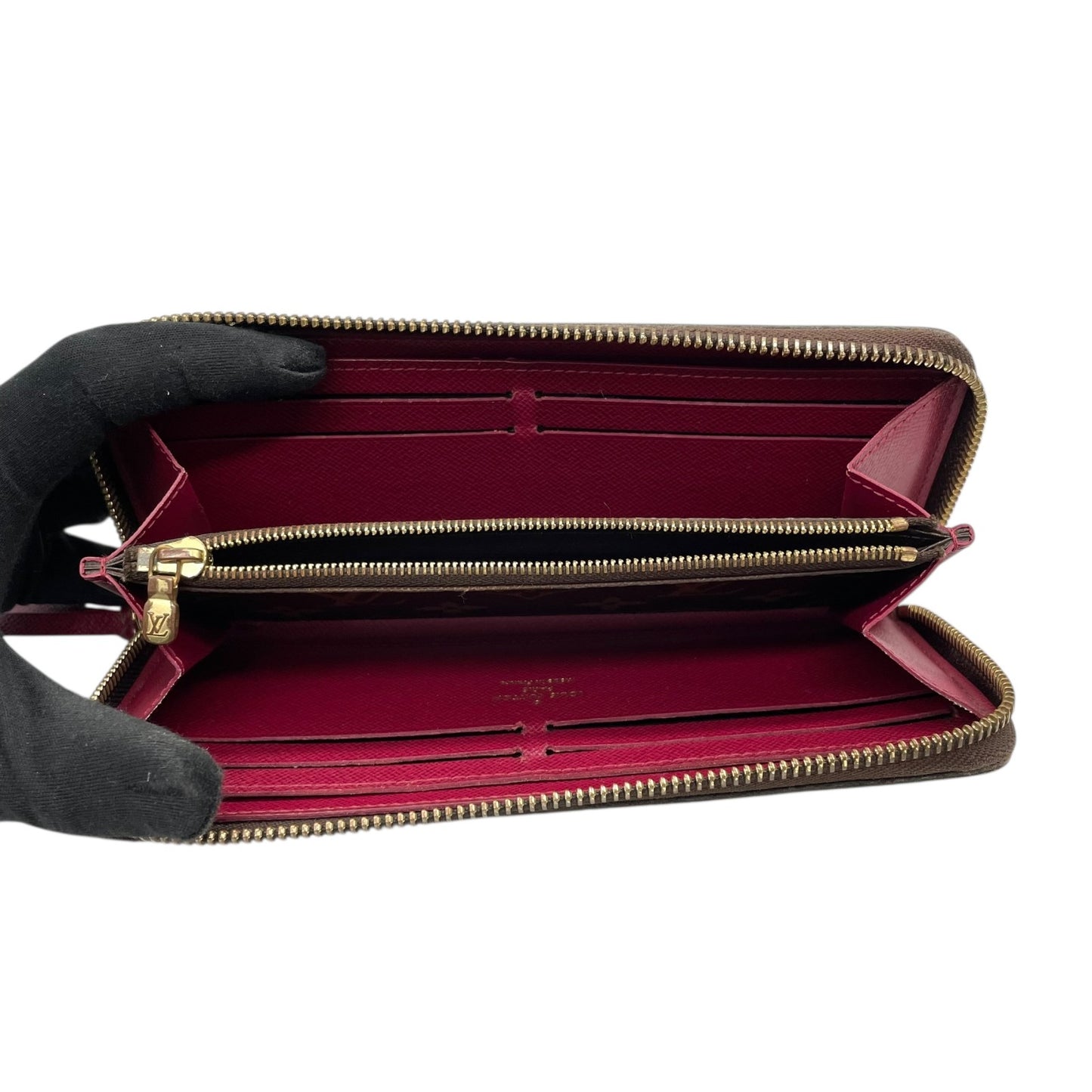 極美品 LOUIS VUITTON ルイヴィトン 長財布 モノグラム ポルトフォイユ・クレマンス M60742 ラウンドファスナー フューシャピンク ブラウン 茶 PVC レザー レディース W2