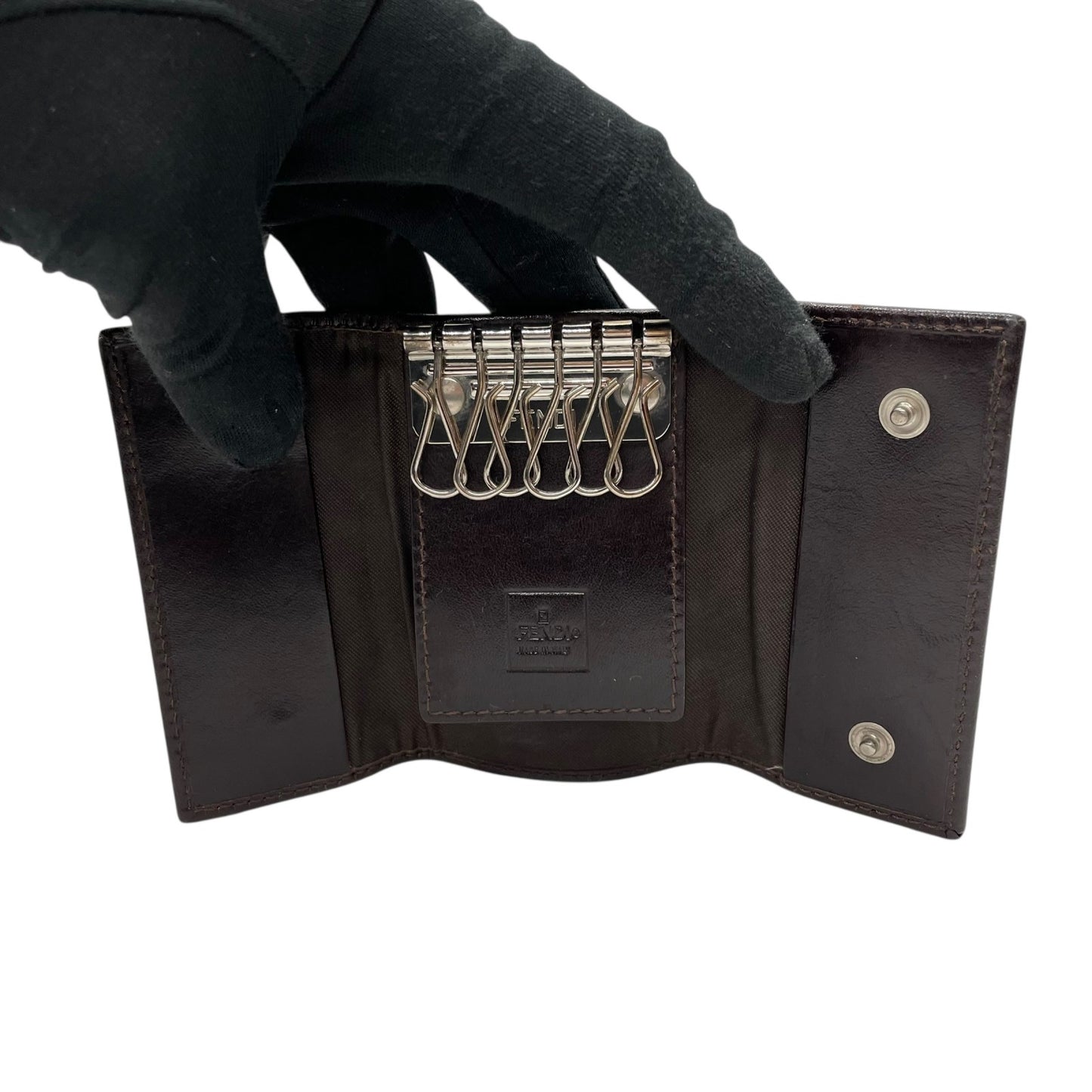 FENDI フェンディ ズッカ柄 6連キーケース キャンバス レザー 茶 ブラウン シルバー金具 FF柄 ヴィンテージ メンズ レディース M2