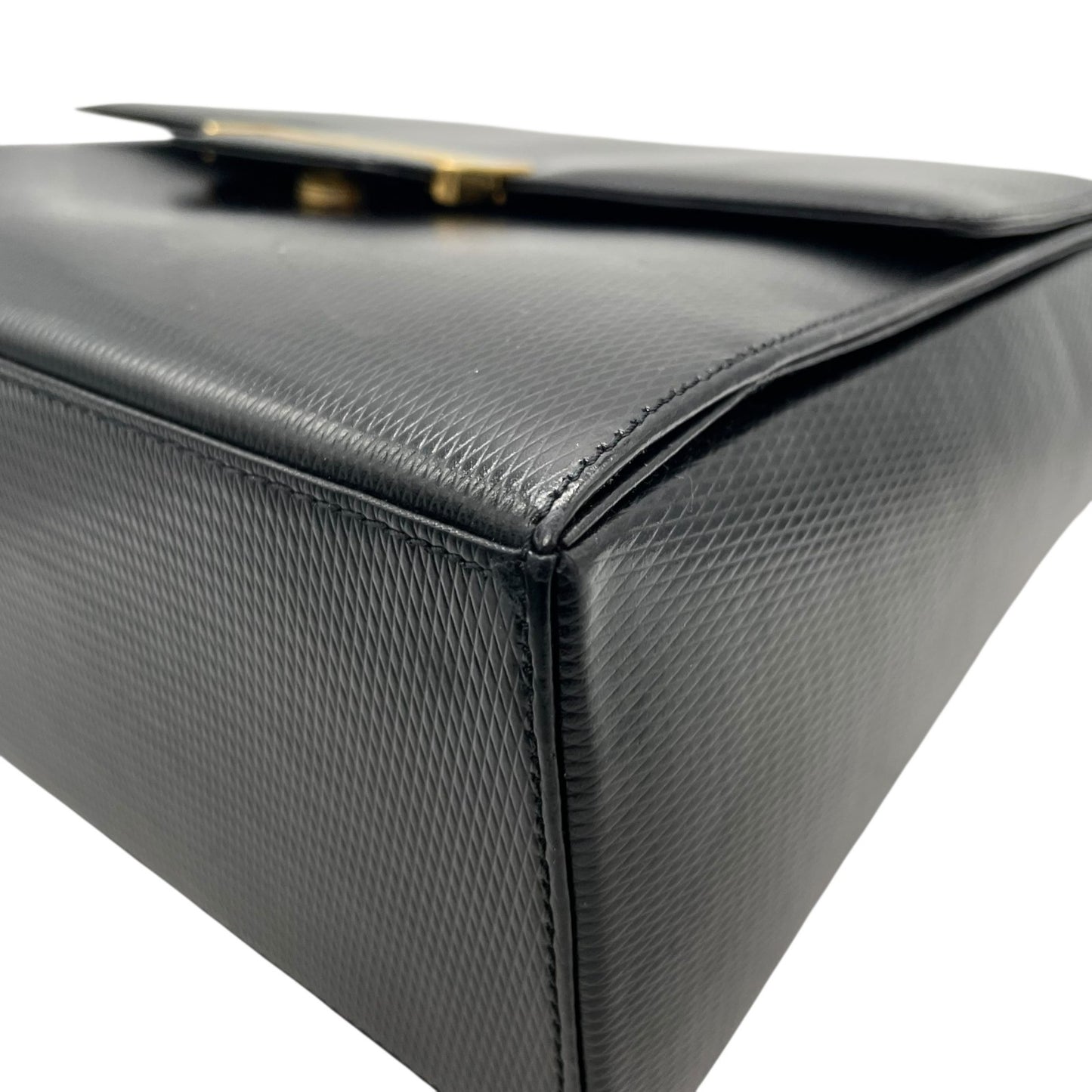 美品 Yves Saint Laurent イヴサンローラン ハンドバッグ 黒 ブラック レザー 本革 ゴールド金具 トップハンドル フラップ開閉 手提げ ロゴ フォーマル レディース ヴィンテージ A