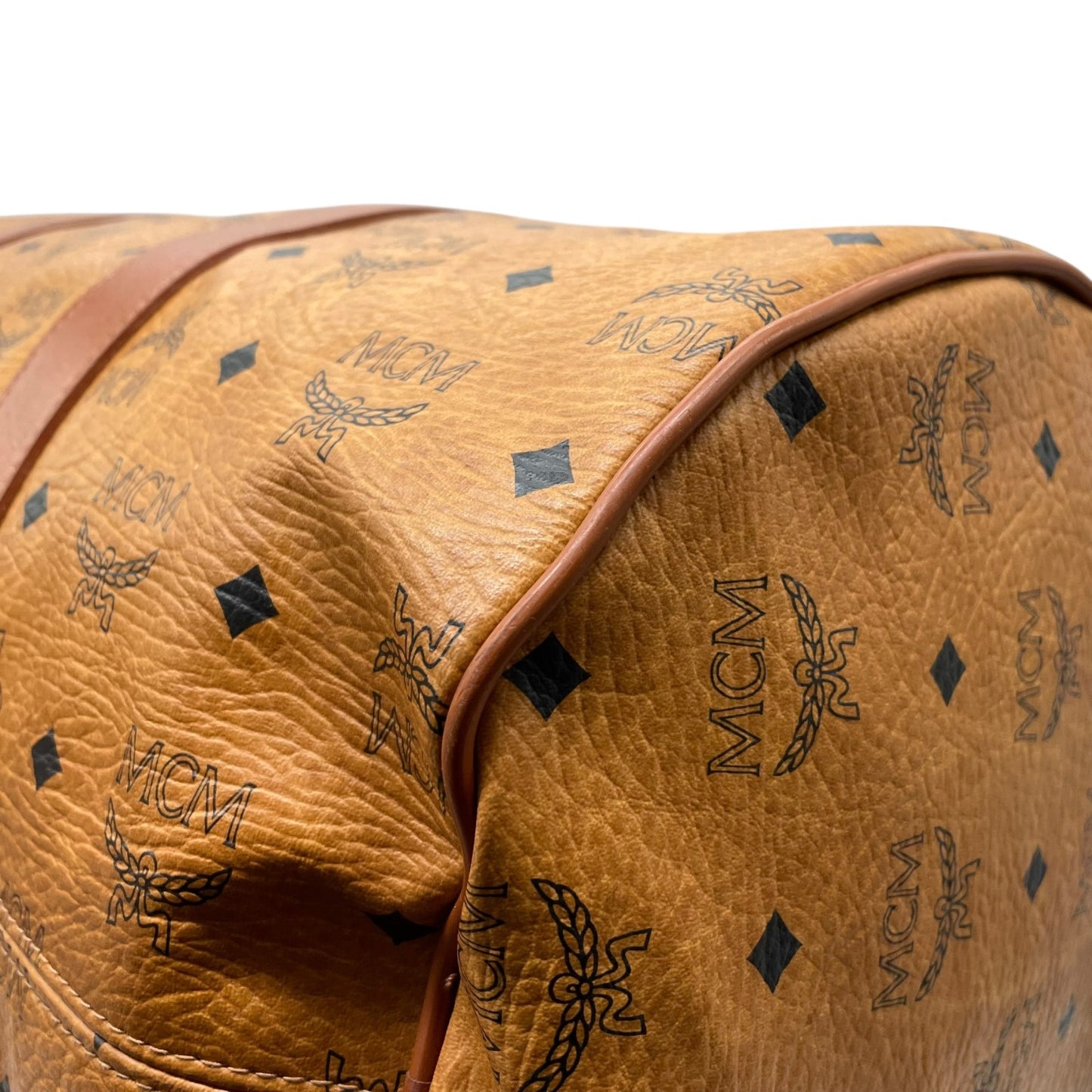 美品 MCM エムシーエム ヴィセトス ボストンバッグ 2WAY ショルダーバッグ 茶 ブラウン コニャック レザー ゴールド金具 手提げ 斜め掛け可 ロゴ レディース X