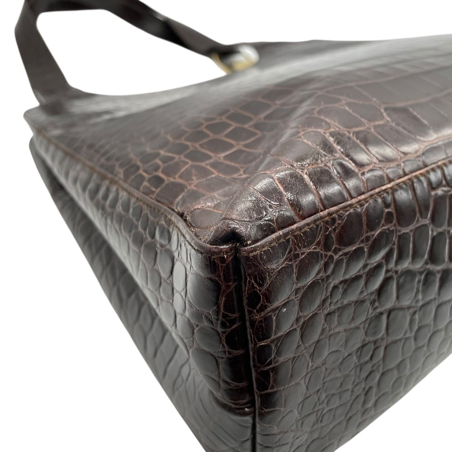 美品 Salvatore Ferragamo サルヴァトーレフェラガモ トートバッグ ハンドバッグ ヴァラ クロコ型押し 茶 ブラウン ゴールド金具 ワンショルダー 肩掛け可 ヴィンテージ レディース B