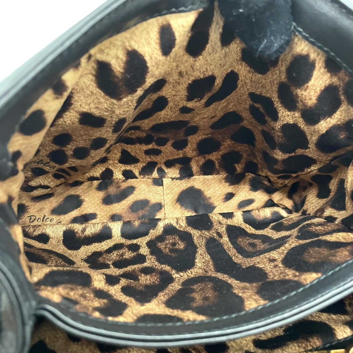 極美品 DOLCE&GABBANA ドルチェ＆ガッバーナ ドルガバ Miss Dolce 2WAY ハンドバッグ ショルダーバッグ レース レザー ベージュ ブラック 黒 レディース D&G ゴールド金具 パドロック 斜め掛け可 内側レオパード C