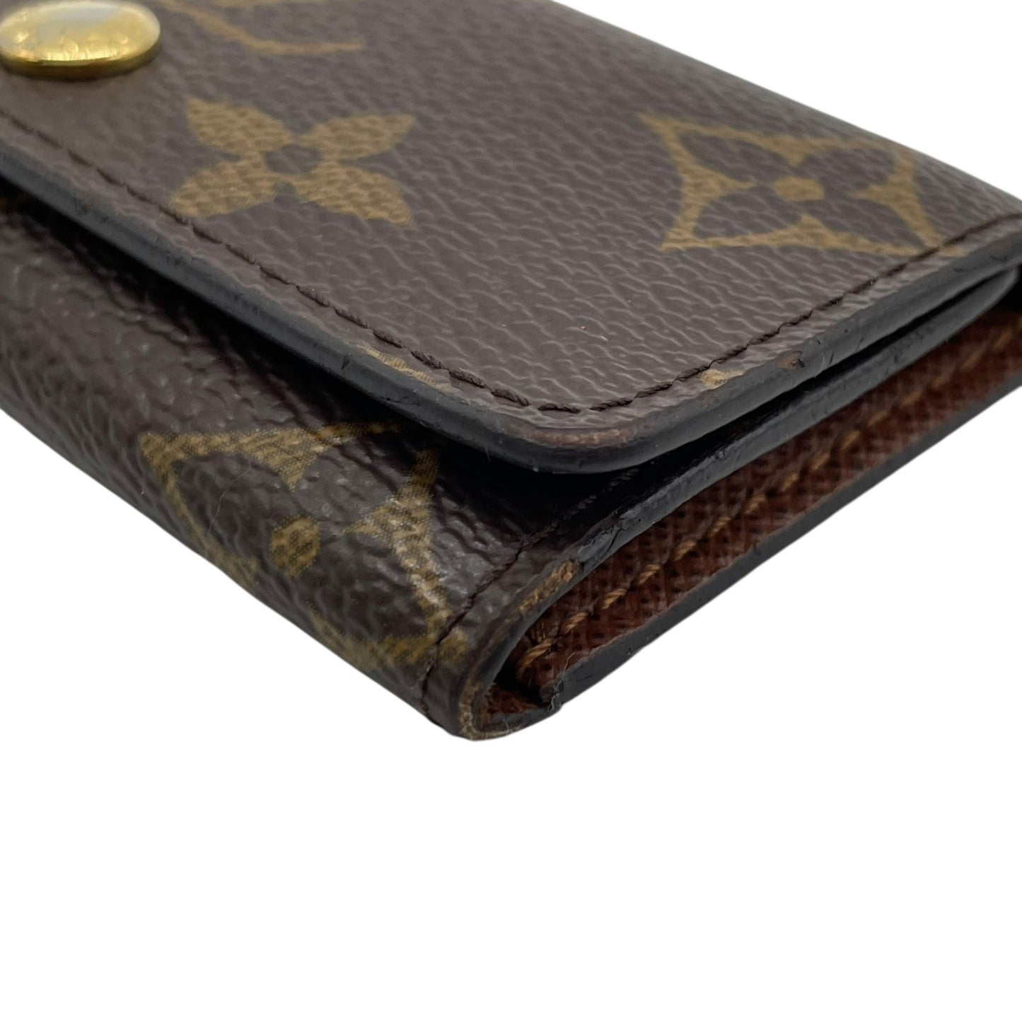 美品 LOUIS VUITTON ルイヴィトン モノグラム 三つ折り 4連キーケース ミュルティクレ4 M69517 茶 ブラウン PVC レザー ゴールド金具 レディース メンズ W3