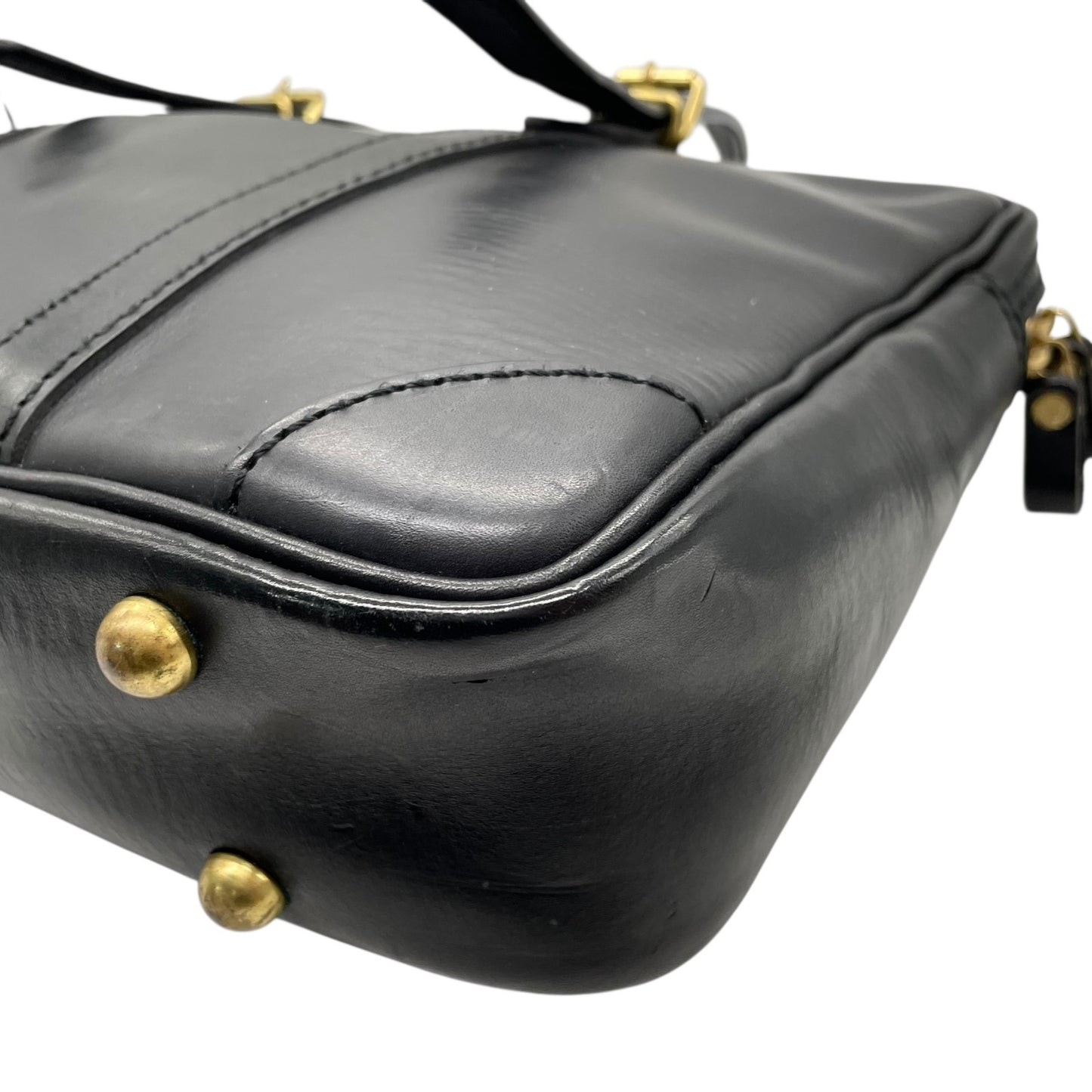 美品 Herz ヘルツ 二本手 ビジネスバッグ ブリーフケース 書類鞄 黒 ブラック レザー 日本製 ゴールド金具 A4対応 BW-57 メンズ レディース C