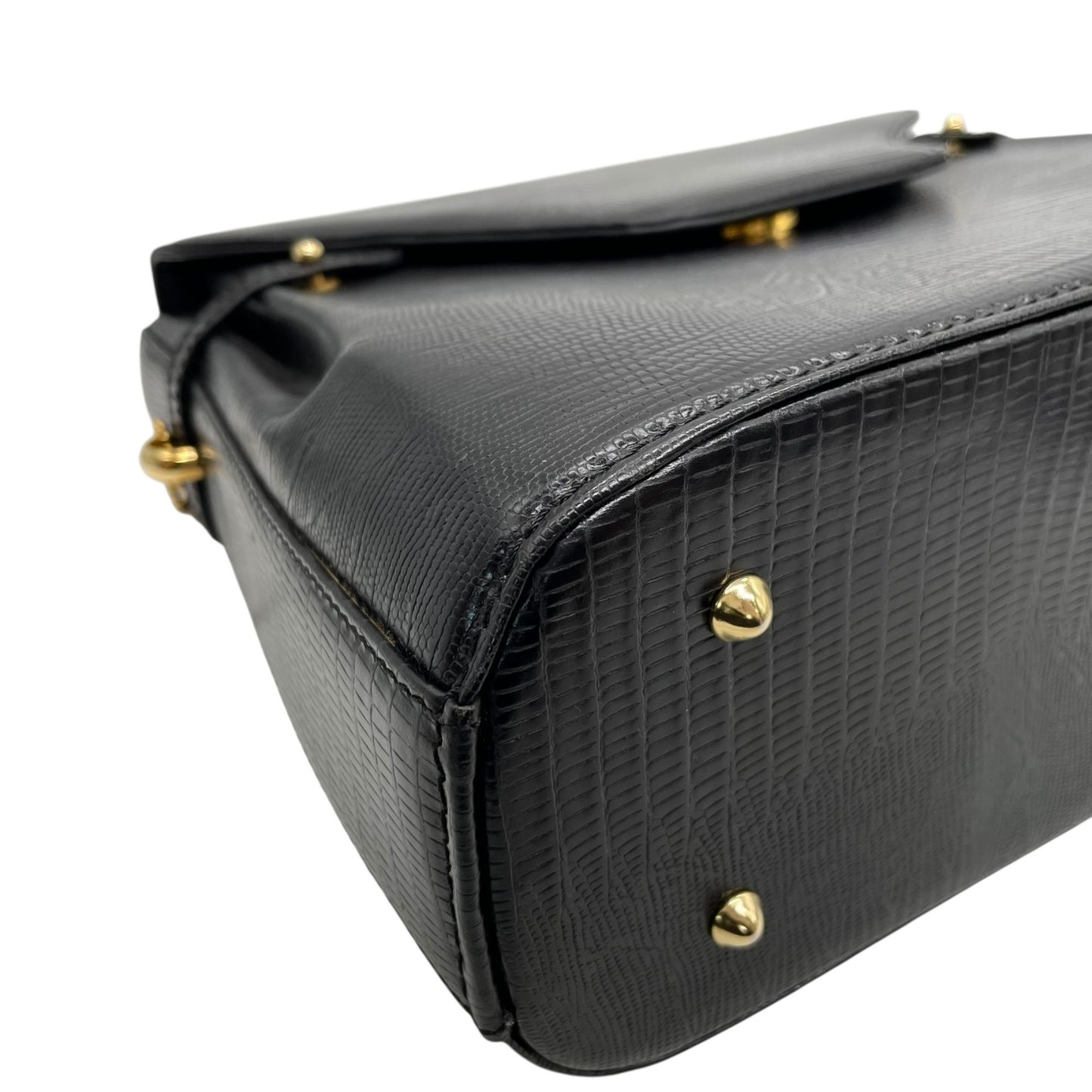 美品 BALLY バリー 2WAY ハンドバッグ ショルダーバッグ 黒 ブラック レザー 型押し ゴールド金具 トップハンドル フラップ開閉 斜め掛け可 レディース C4