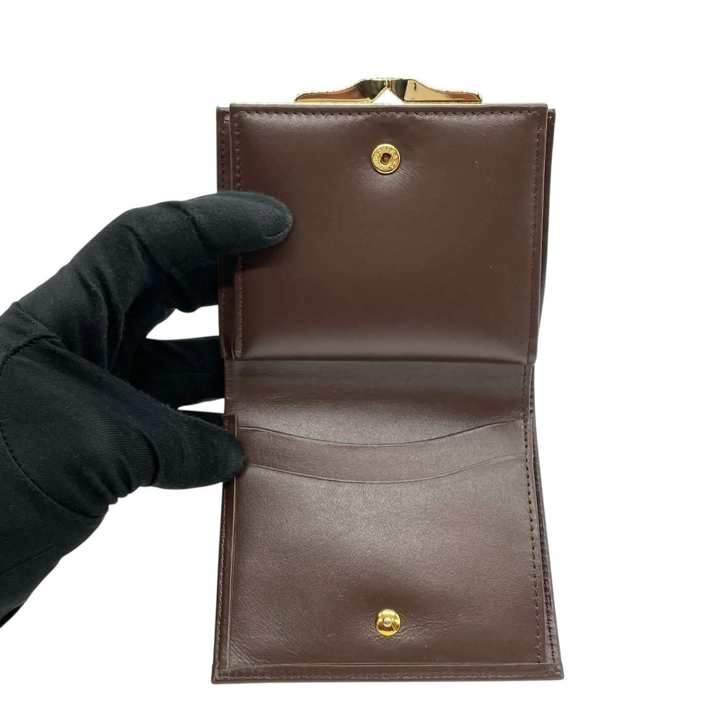 未使用級 Burberry バーバリー ノバチェック シャドーホース 二つ折り財布 がま口 ブラウン ベージュ キャンバス レザー ゴールド金具 ホースロゴ レディース ヴィンテージ M5