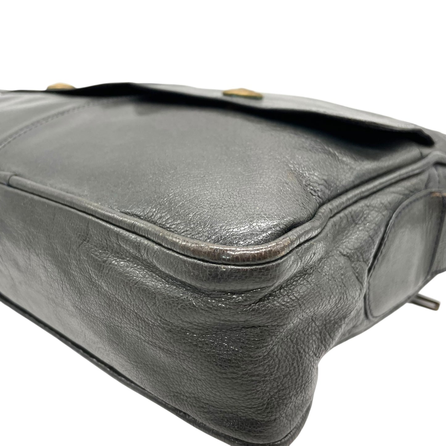 CELINE セリーヌ ダークグレー ショルダーバッグ 裏地総柄 馬車柄 ゴールド金具 ダブルポケット 肩掛け可 ポシェット レザー レディース K5