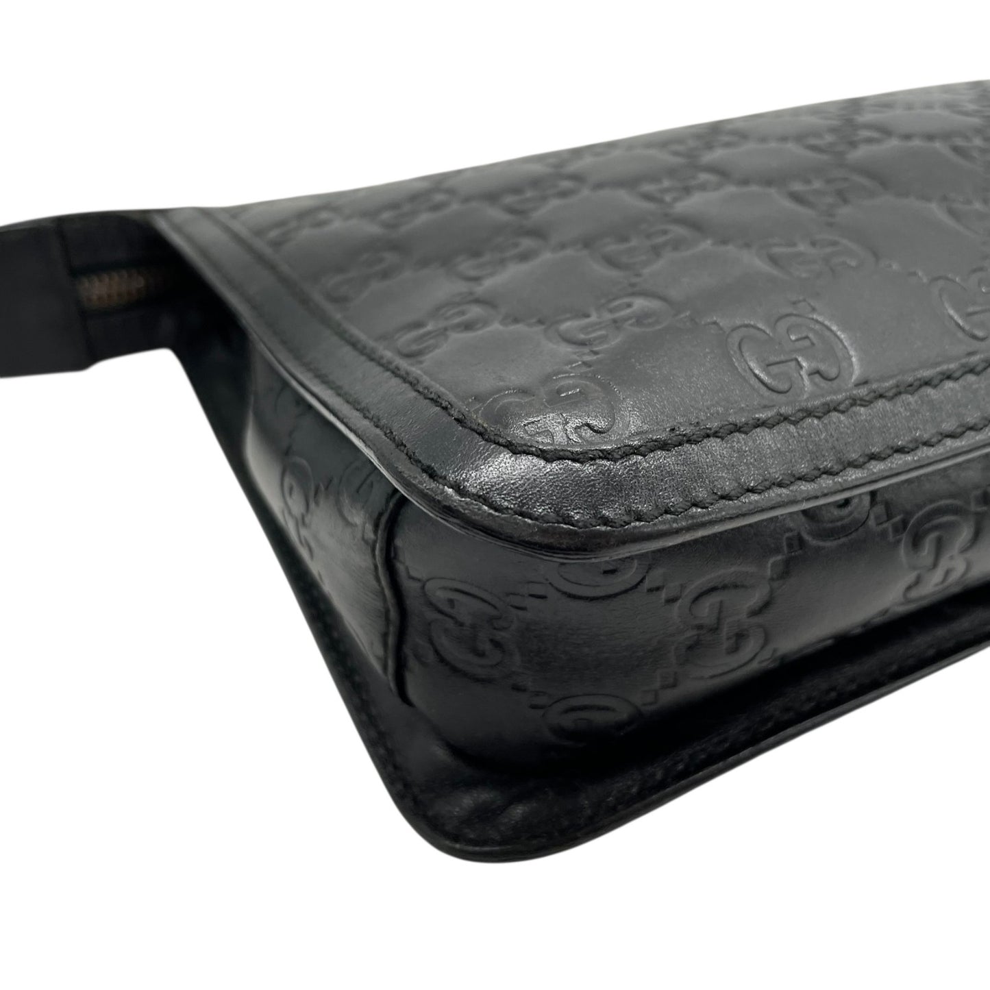 Authentic GUCCI Guccissima GG Clutch Bag Black Leather Silver Hardware With Strap