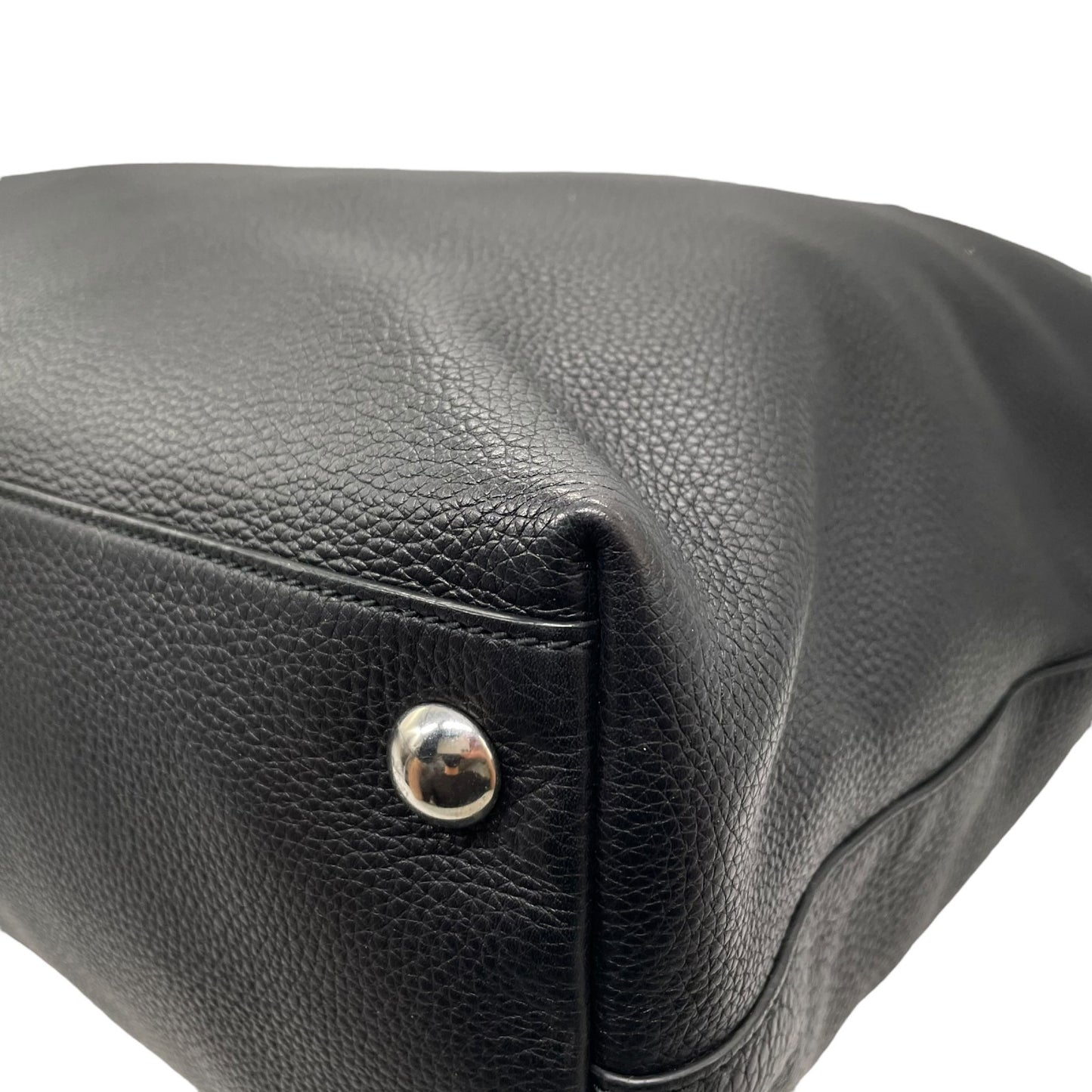 Authentic GUCCI Soho Tote Bag Black Leather Silver GG Logo Interlocking G Shoulder