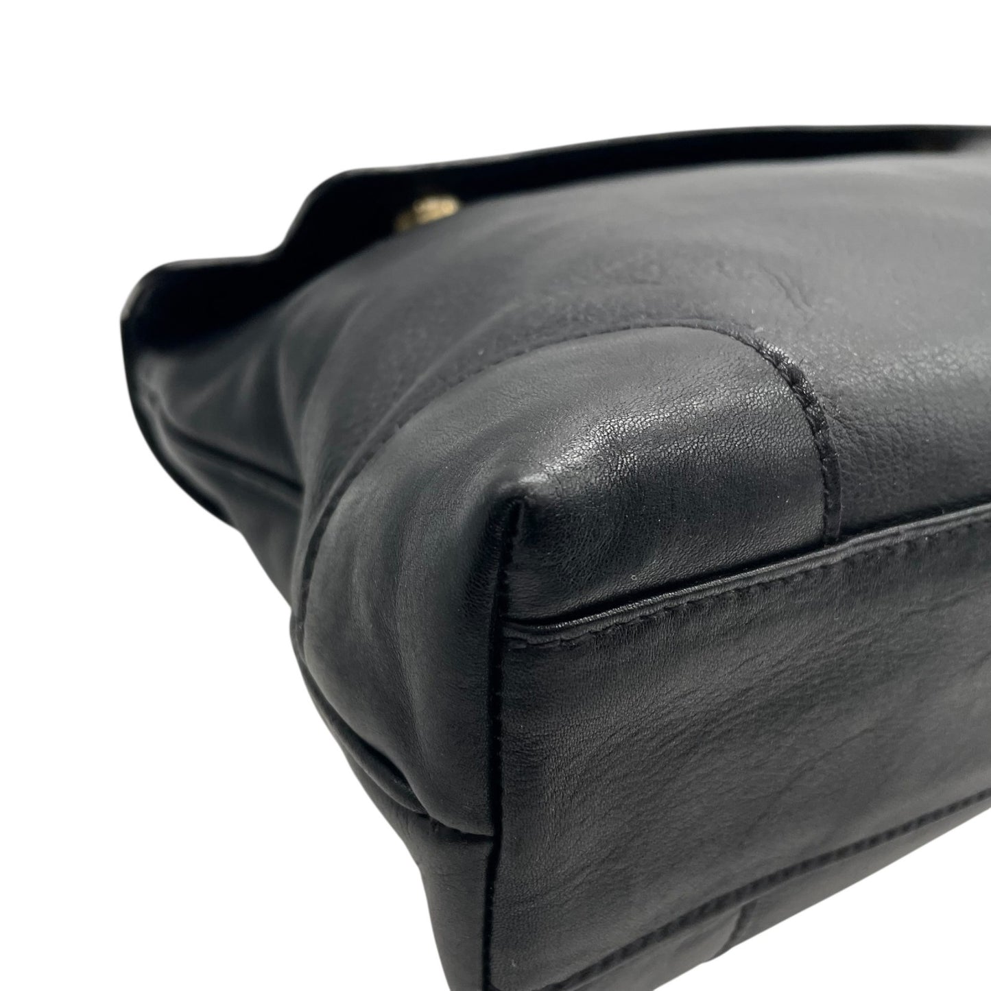 Authentic CELINE Black Leather Vintage Retro Handbag Gold Hardware Belt Design Old Celine Women Formal Bag