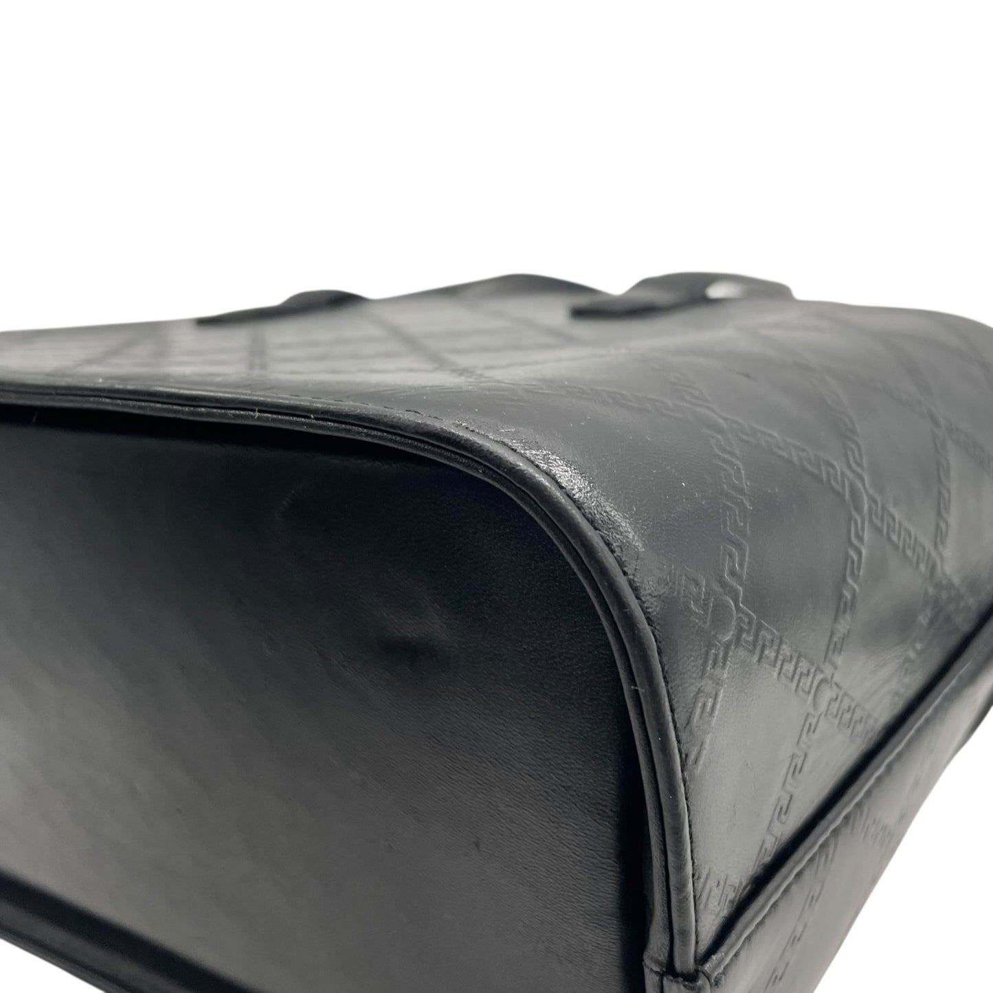 Authentic GIANNI VERSACE Vintage Mini Handbag Tote Black Leather Gold Hardware Fringe Tassel Women