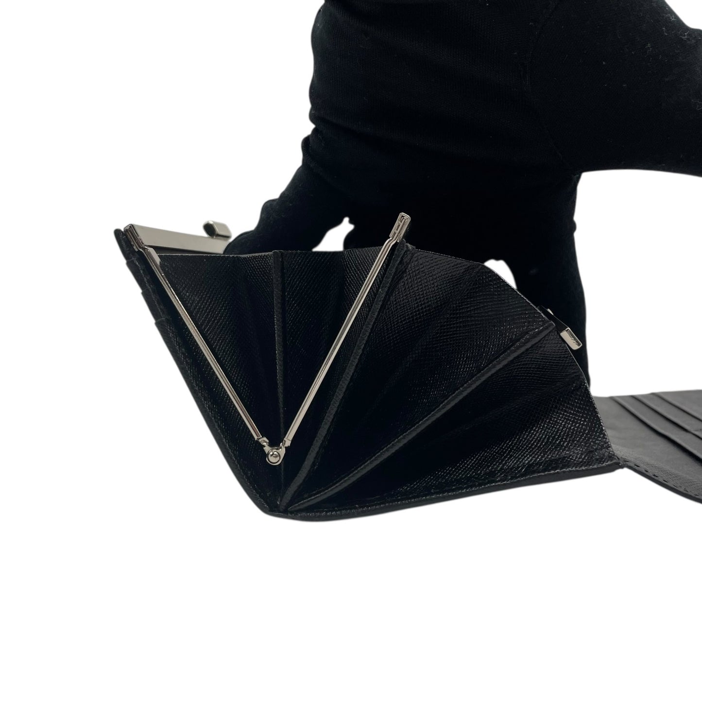 Authentic BURBERRY Long Wallet Bifold Check Embossed Logo Black Silver Hardware