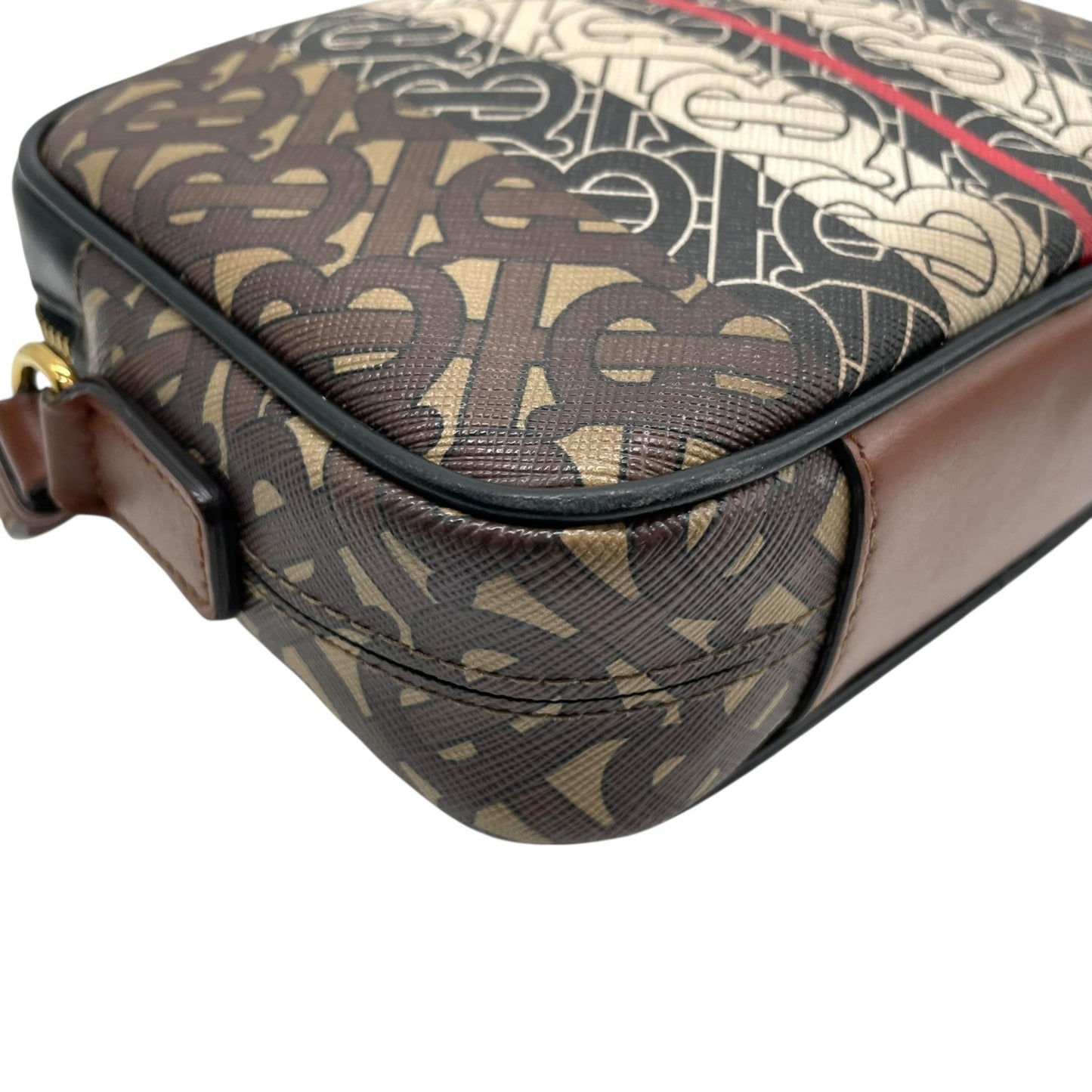 Authentic BURBERRY Monogram Stripe PVC Leather Shoulder Bag Brown Multi