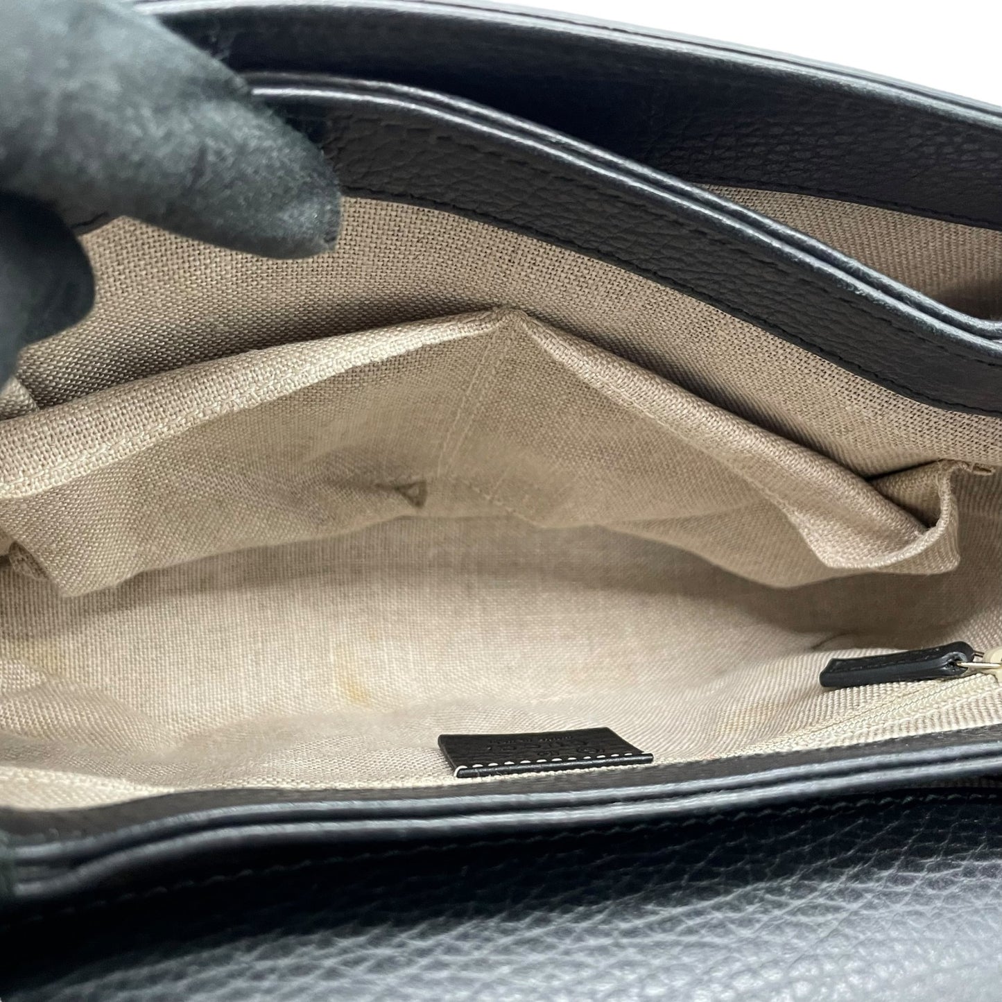 Authentic GUCCI Interlocking G 2Way Handbag Shoulder Bag Black Leather Gold