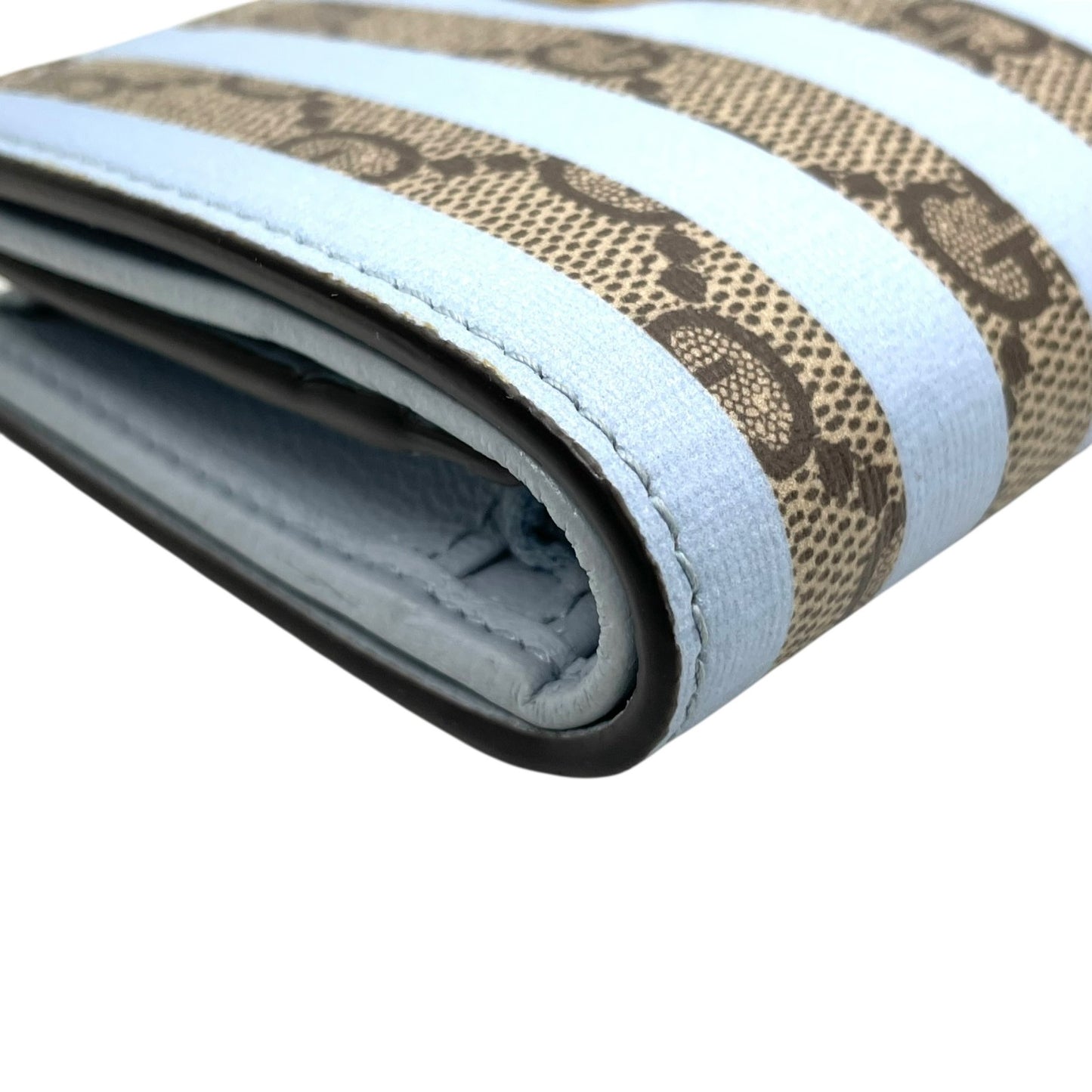 【新品同様】 GUCCI グッチ GGスプリーム アイスクリーム 二つ折り財布 コンパクトウォレット ベージュ×ライトブルー PVC レザー レディース 701489 M2