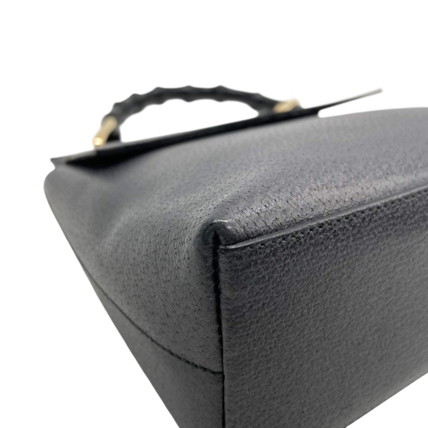 美品 GUCCI グッチ ハンドバッグ バンブー 黒×ネイビー 自立 ゴールド金具 ヴィンテージ オールド金具 フォーマルバッグ D2