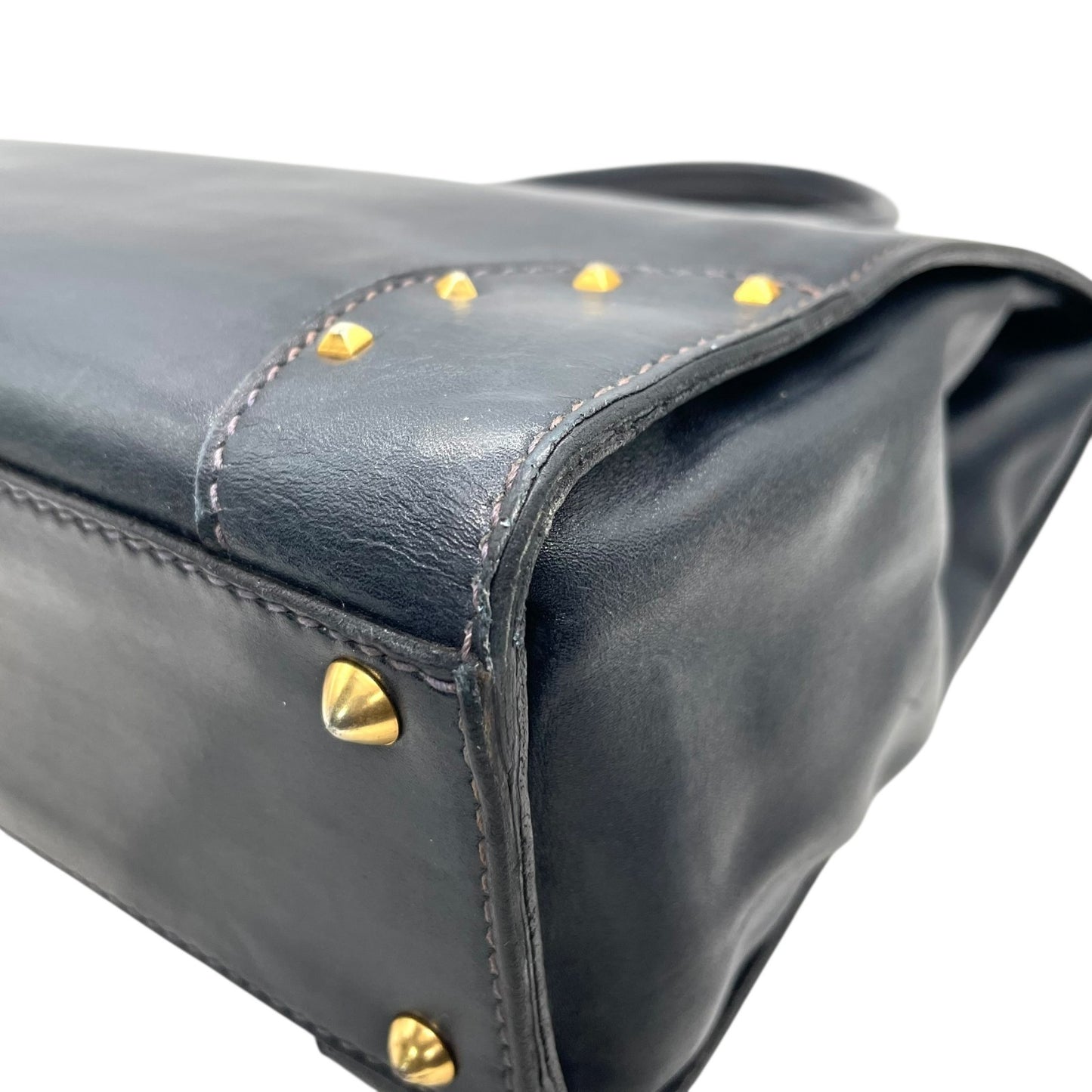 GUCCI グッチ ハンドバッグ トートバッグ ネイビー 紺色 レザー 本革 ゴールド金具 ヴィンテージ オールドグッチ 上品 高級感 通勤 通学 D1