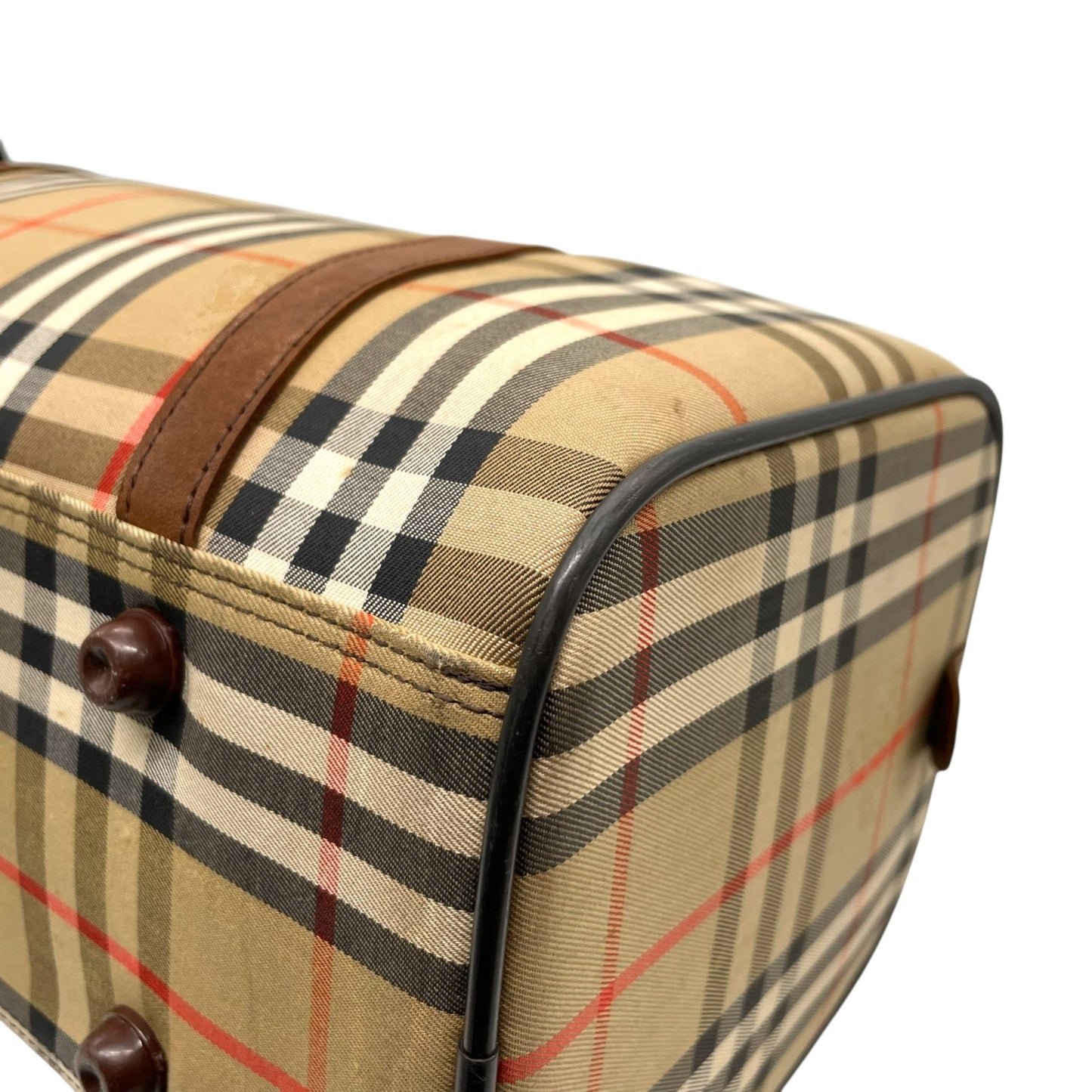 美品 BURBERRY バーバリー ボストンバッグ ノバチェック ホースロゴ シャドーホース ブラウン ベージュ キャンバス レザー ゴールド金具 メンズ レディース C