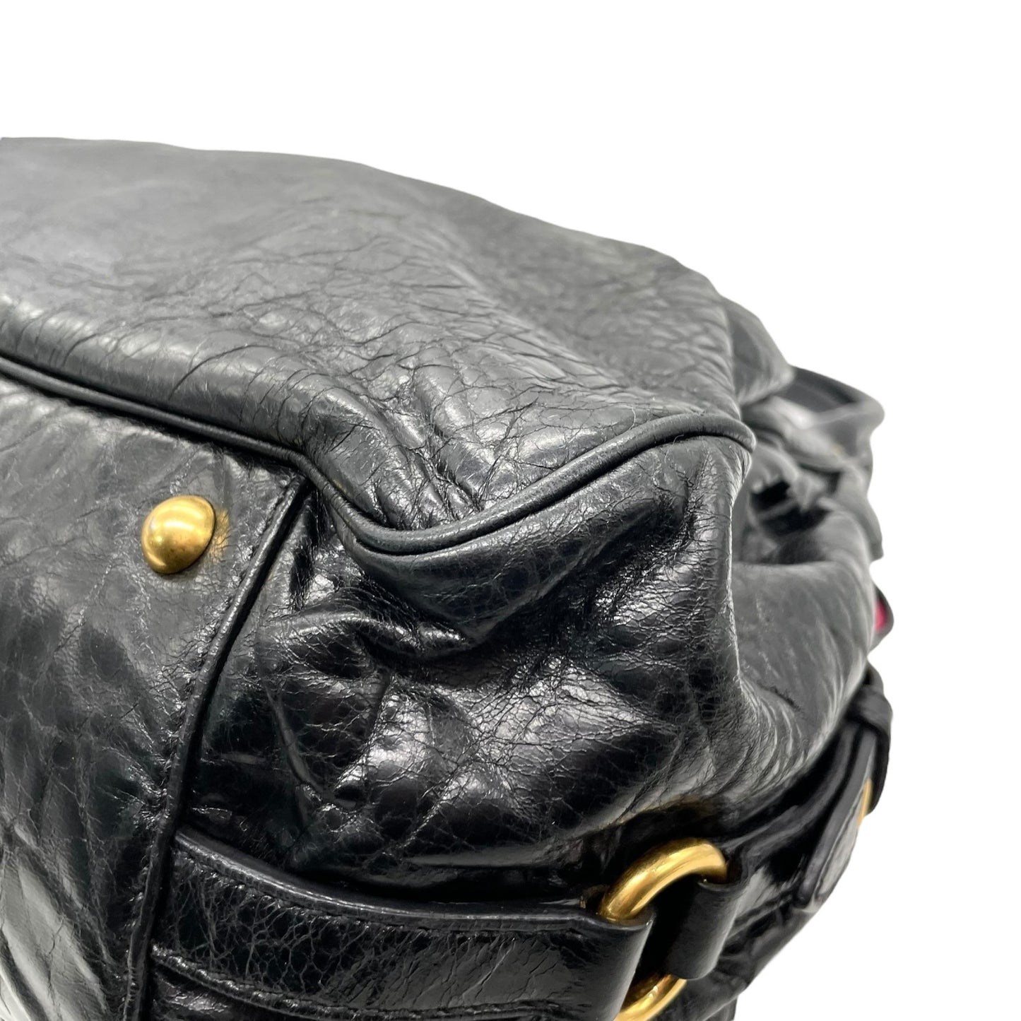 美品 miumiu ミュウミュウ 2WAY ハンドバッグ ショルダーバッグ 黒 ブラック レザー ゴールド金具 肩掛け可 カデナチャーム アーカイブ レディース ヴィンテージ D