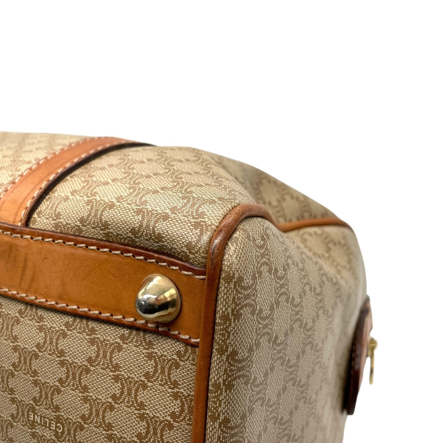美品 セリーヌ CELINE マカダム柄 ボストンバッグ ハンドバッグ ブラウン 茶色 ベージュ トリオンフロゴ PVC×レザー ヴィンテージ 大容量 バッグ B