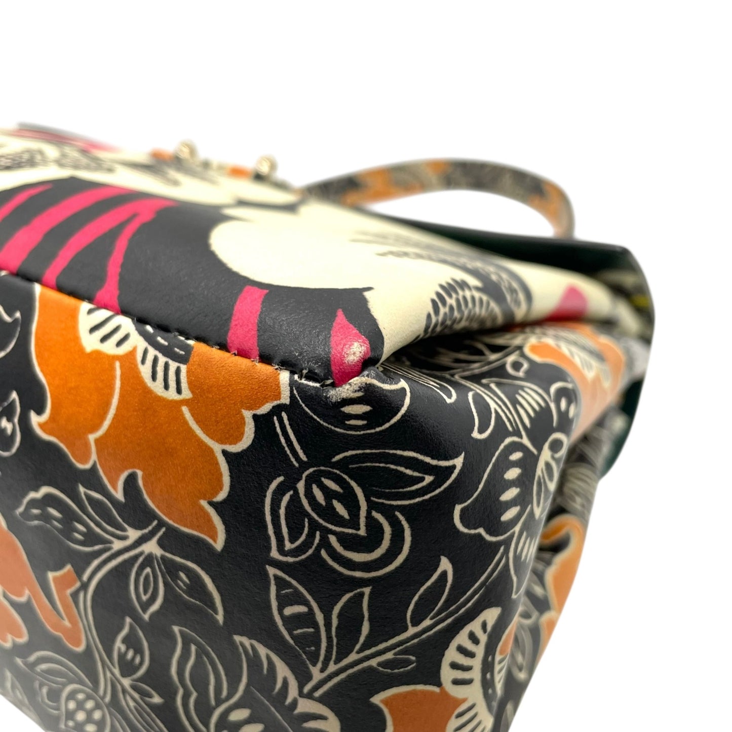 希少 美品 VALENTINO GARAVANI ヴァレンティノ・ガラヴァーニ ハンドバッグ フローラルプリント マイム シングルハンドル グリーン系 マルチカラー レザー シルバー金具 レディース D