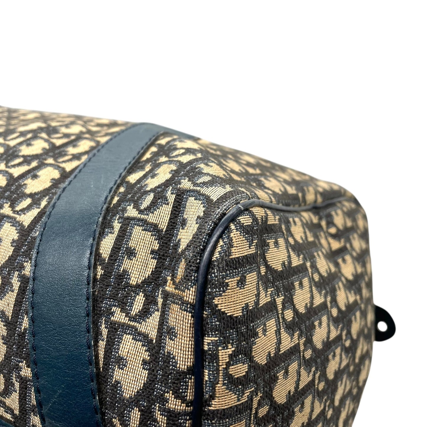 Christian Dior クリスチャンディオール トロッター ボストンバッグ 紺 ネイビー ベージュ キャンバス レザー シルバー金具 メンズ レディース ヴィンテージ Z4