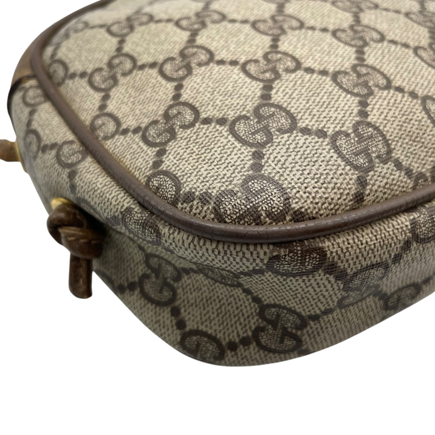 GUCCI グッチ GGスプリーム ショルダーバッグ 茶 ブラウン PVC レザー ゴールド金具 クロスボディ 斜め掛け可 オールドグッチ ヴィンテージ GG柄 レディース Z3