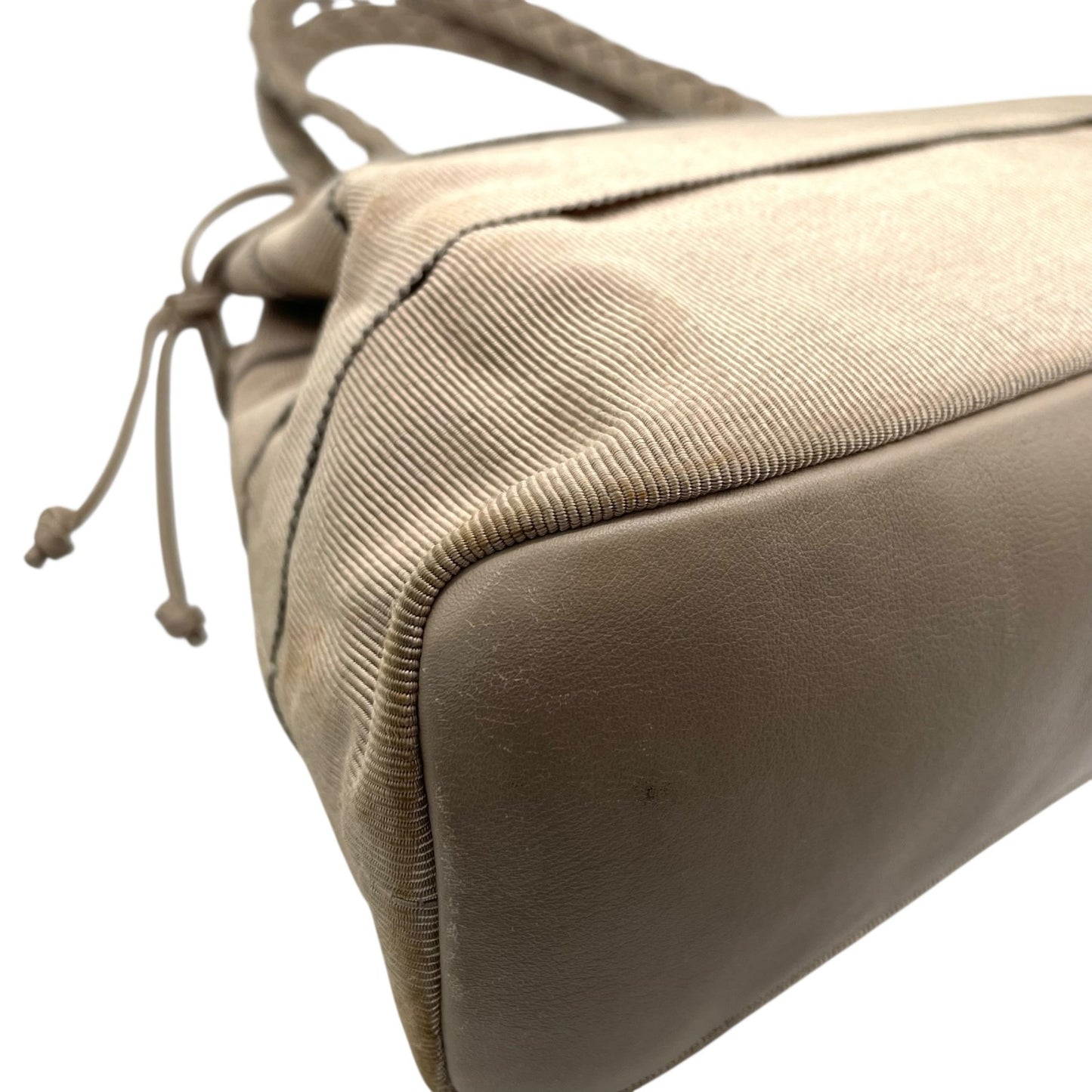 サルヴァトーレフェラガモ ハンドバッグ 編み込みレザーハンドル グレー キャンバス トートバッグ 肩掛け可能 K2