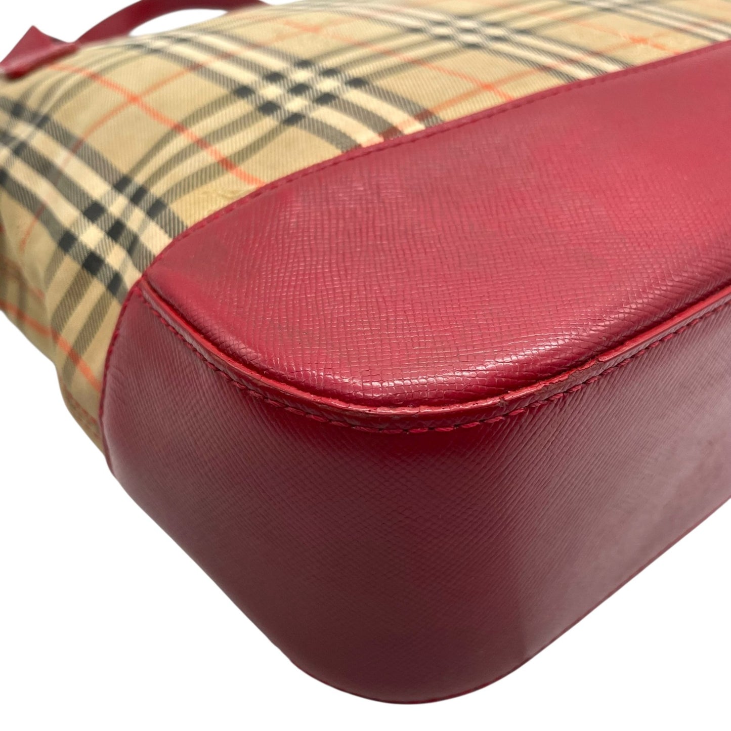 バーバリーズ Burberrys ヴィンテージ トートバッグ ハンドバッグ ノバチェック 赤 レッド レザーロングハンドル D4