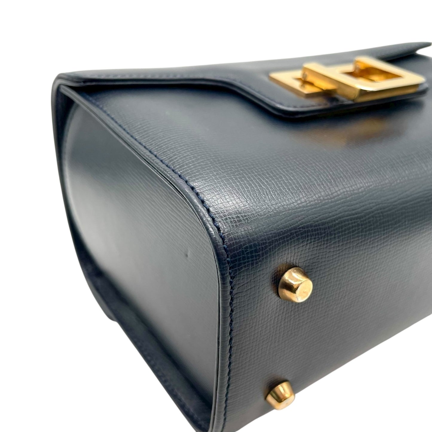 未使用級 極 美品 ヴァレクストラ Valextra ハンドバッグ ミニ レザー ネイビー 紺 金金具 ゴールド金具 イタリア製 上品 B