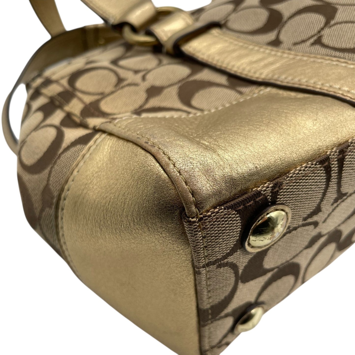 コーチ COACH シグネチャー キャンバス×レザー ハンドバッグ 金金具 ゴールド金具 トートバッグ 美品 S51