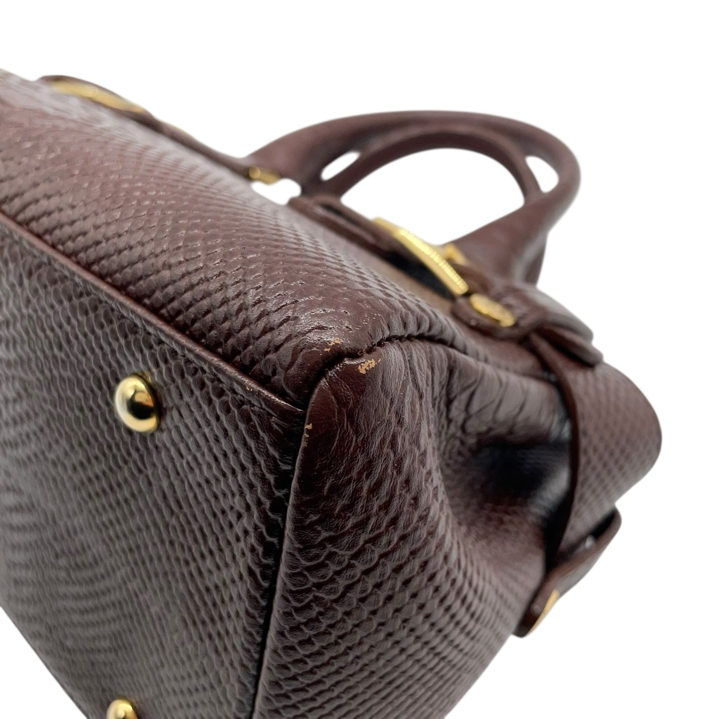 サマンサタバサ Samantha Thavasa 型押し レザー ハンドバッグ ブラウン 茶色 金金具 ゴールド金具 S51