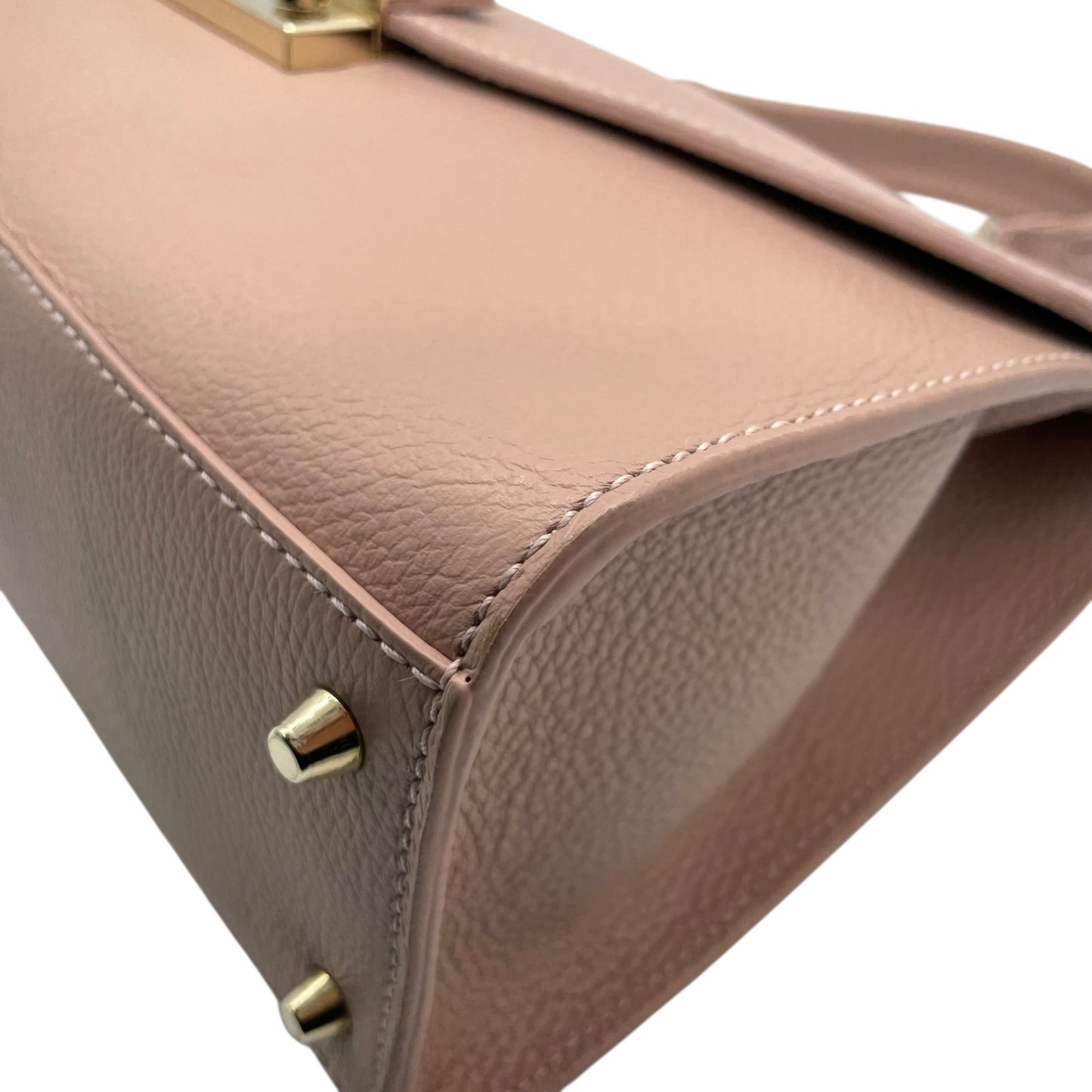 美品 フルラ FURLA メトロポリス トップハンドルバッグ ピンクベージュ レザー 金金具 ゴールド 2WAY ショルダー付き S56