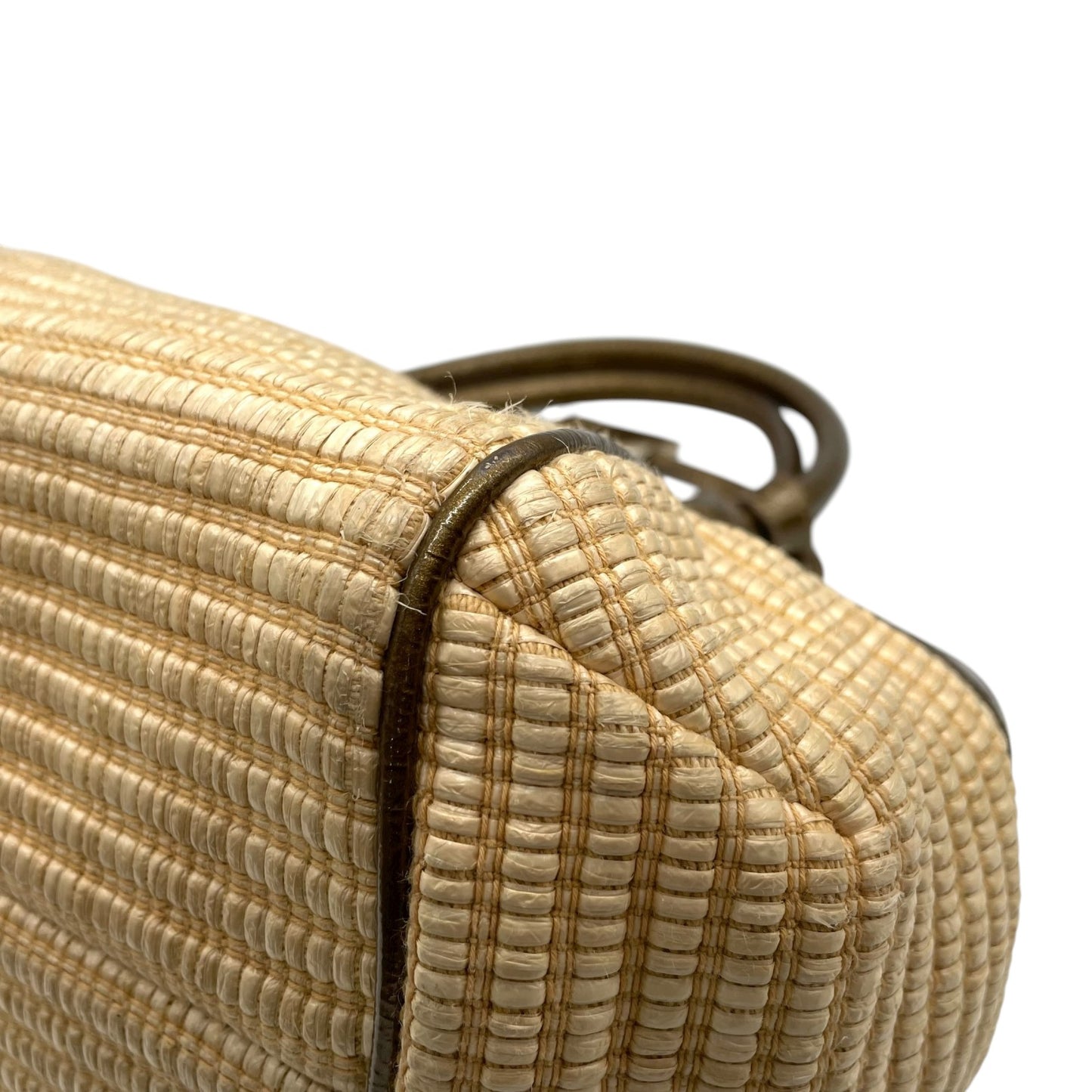 フルラ FURLA ラフィア レザー ハンドバッグ トート カーキ ベージュ ナチュラル 高級感 かごバッグ C2