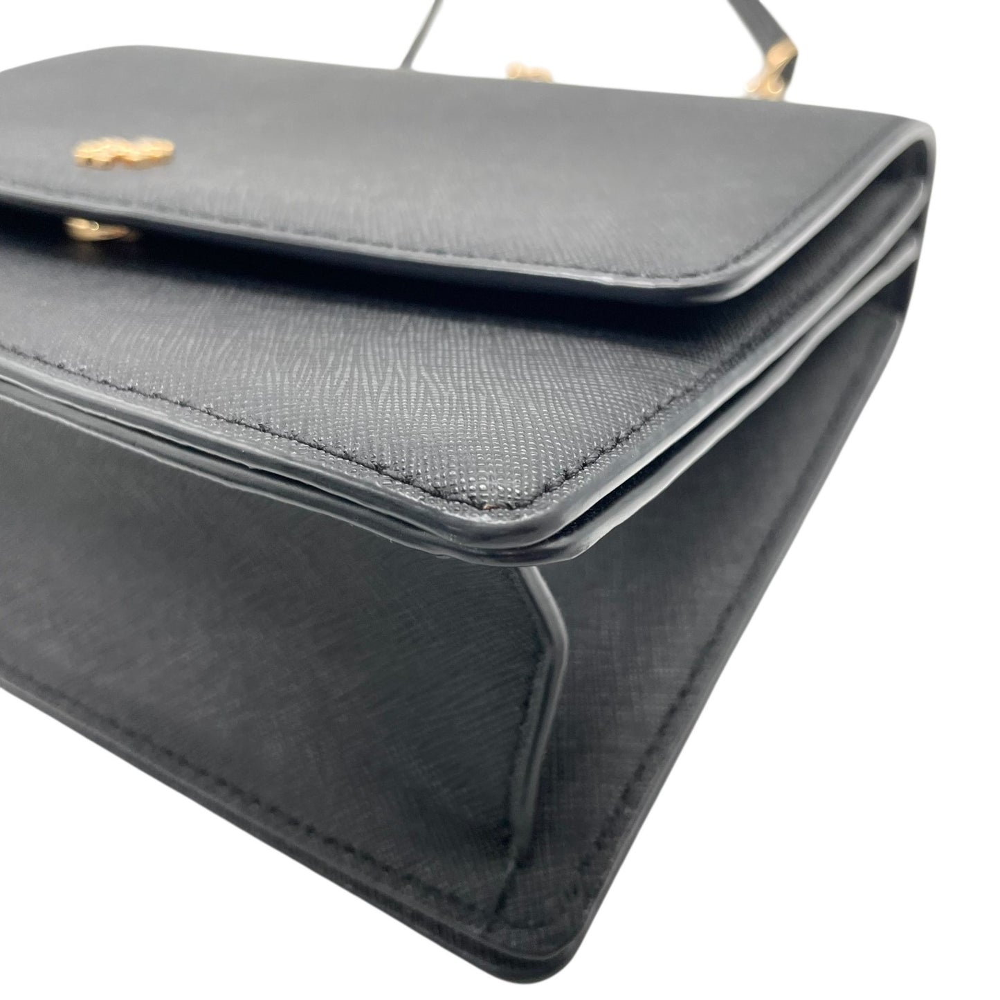 美品 トリーバーチ TORY BURCH チェーンショルダーバッグ ハンドバッグ 肩掛け 型押し 2WAY 黒 ブラック 金 ゴールド レザー ミニバッグ A1