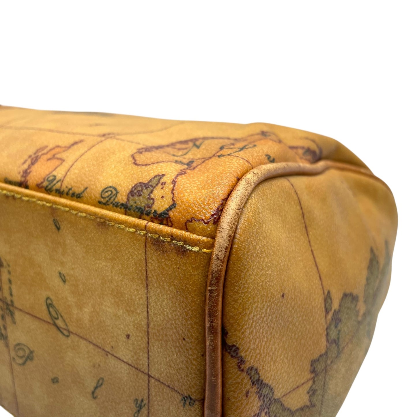 プリマクラッセ PRIMA CLASSE 地図柄 ボストンバッグ ミニボストン 2WAY PVC レザー ショルダー付き 茶色 ブラウン T4