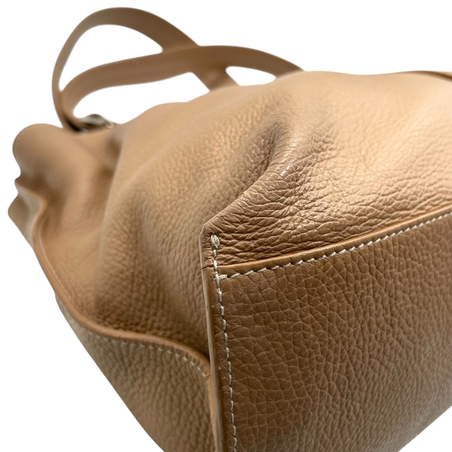 美品 コーチ COACH トートバッグ レザー ベージュ シルバー金具 メタルリング 肩掛け A4収納可 S52