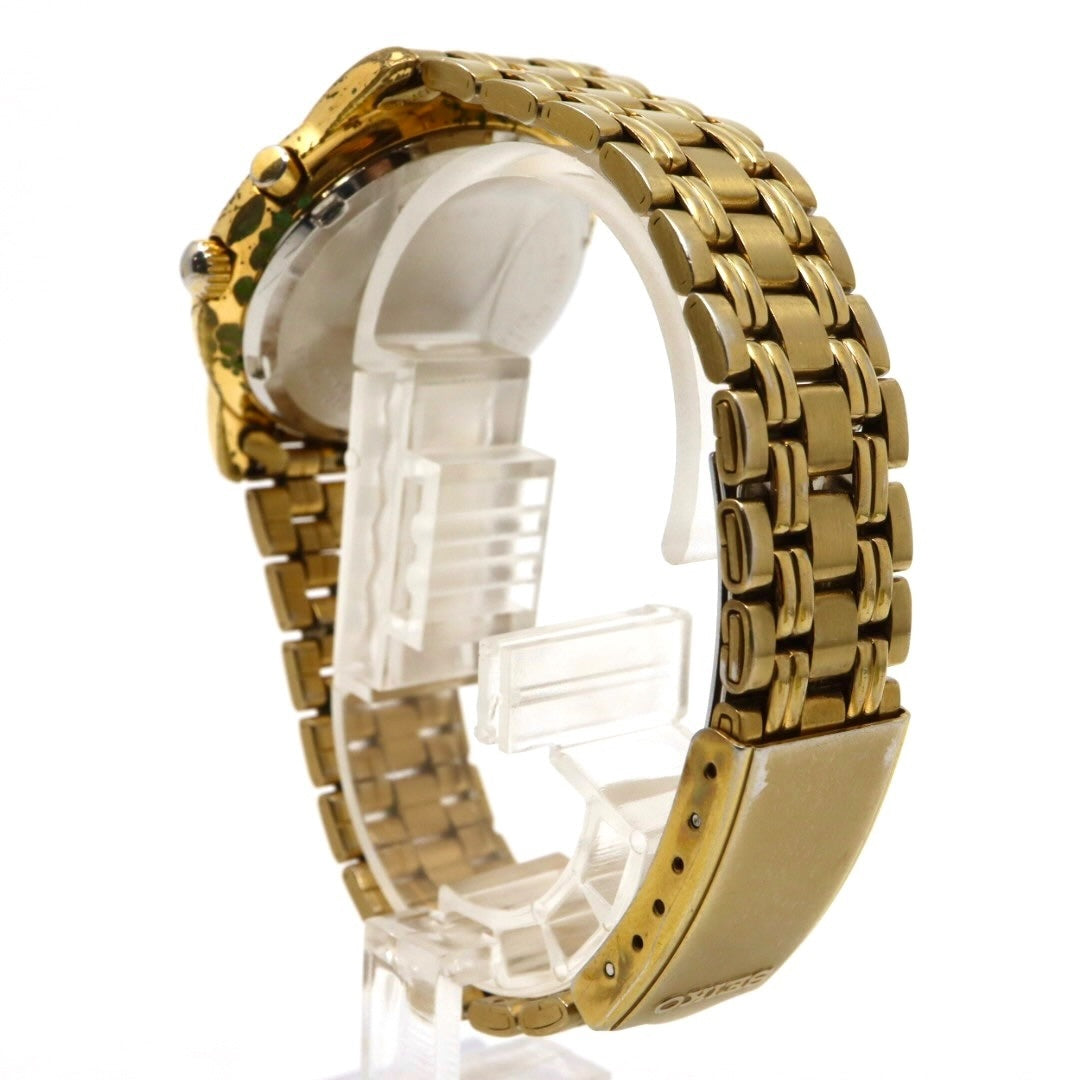 【稼働品】 seiko セイコー キネティック 腕時計 5M22-7B40 メンズ ゴールド ホワイト文字盤 デイト アナログ ヴィンテージ ドレスウォッチ クラシックデザイン エレガント ビジネス 自動巻き発電 高級モデル クリーニング済み G4