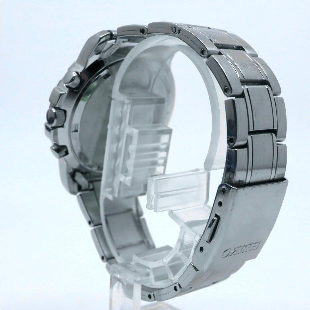 極美品 SEIKO セイコー 腕時計 クロノグラフ 7T92-0BF0 メンズ クオーツ 100M防水 ブラックダイヤル シルバー デイト タキメーター スポーツ ビジネス カジュアル 日本製ムーブメント クリーニング済み G4