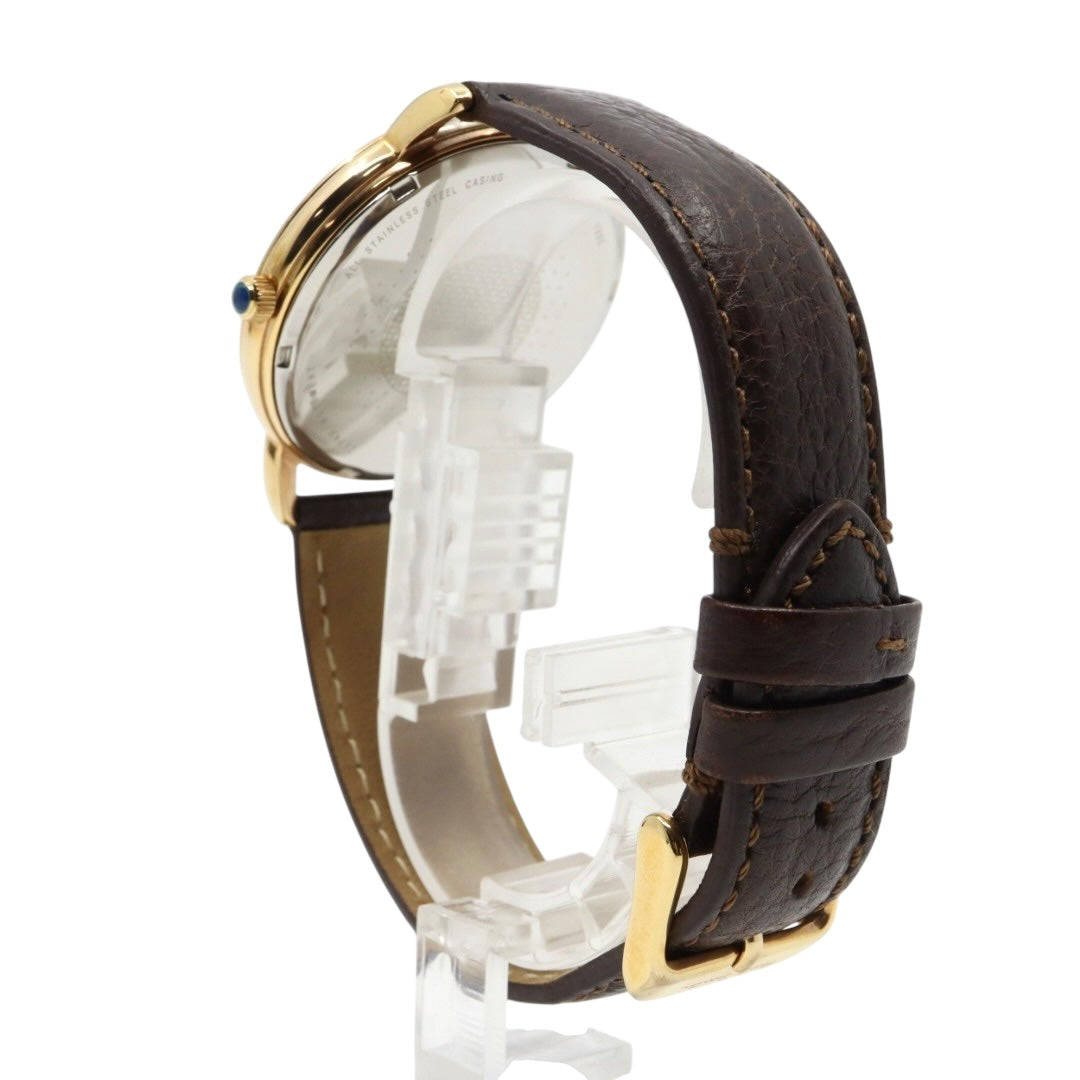 【美品】ポールスミス 腕時計 The City Slim 1005 メンズ クオーツ アナログ シルバーダイヤル ブラウンレザーベルト ゴールドケース シンプル クラシック ビジネス ドレスウォッチ エレガント 薄型 クリーニング済み G2