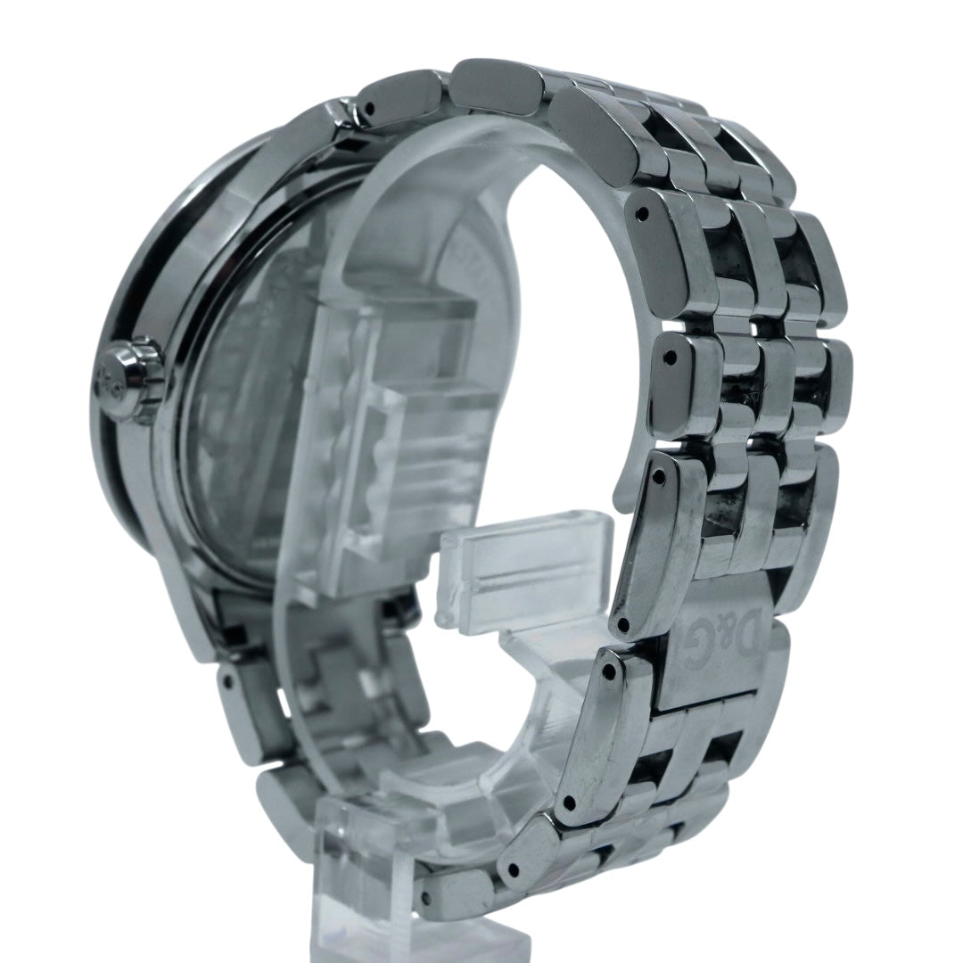 【電池交換済】D&G ドルチェ＆ガッバーナ 腕時計 ラインストーン D&Gロゴ メンズ レディース ユニセックス クオーツ アナログ シルバー ブレスレットウォッチ ドレスウォッチ ゴージャス エレガント ラグジュアリー クリーニング済み G2