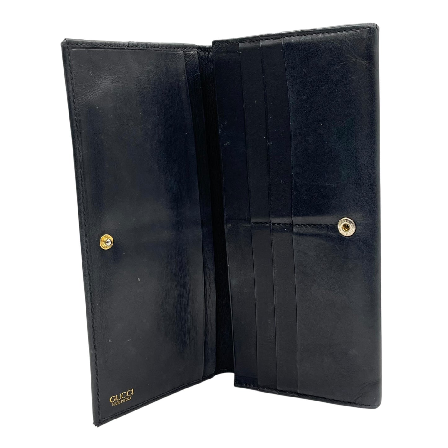 グッチ GUCCI 二つ折り 長財布 黒 ブラック キャンバス レザー ゴールド金具 ロゴ 総柄 メンズ レディース M5