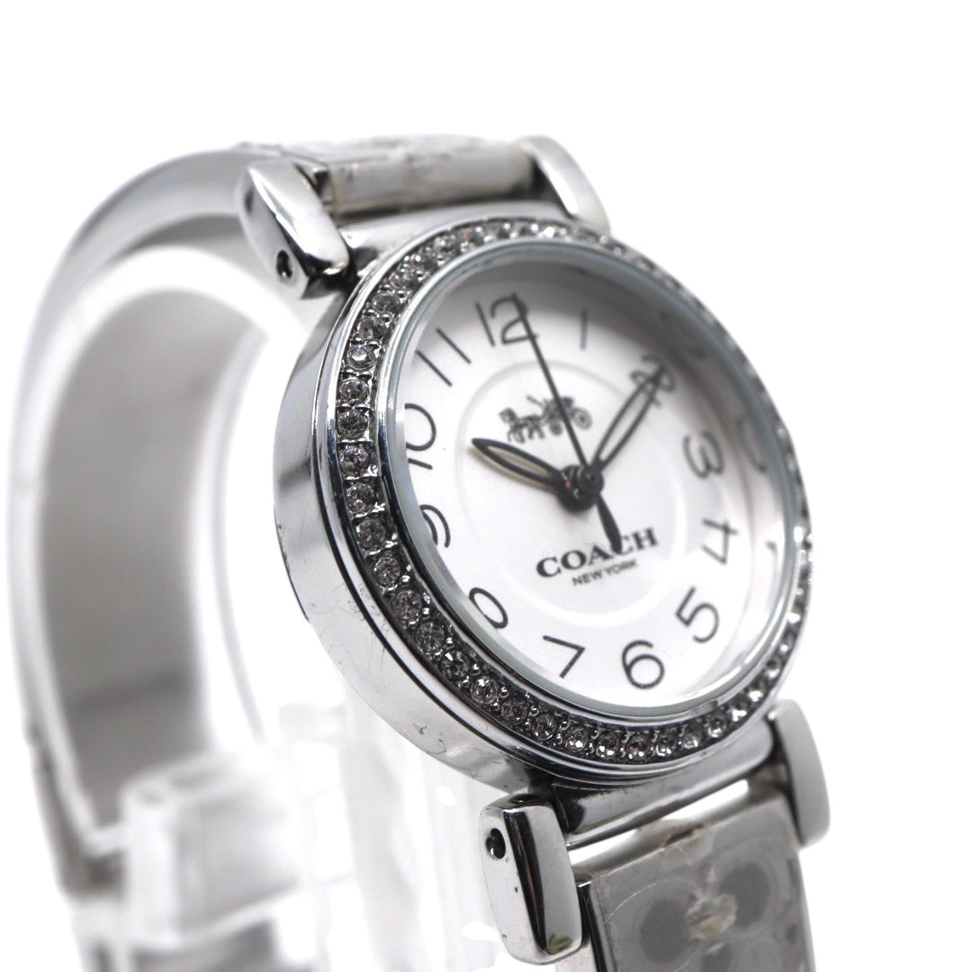 美品 電池交換済 コーチ COACH 腕時計 CA.66.7.95.1489S レディースウォッチ クォーツ ラインストーンベゼル シルバー ホワイト文字盤 シグネチャー柄ブレスレット アナログ エレガント クラシック ドレスウォッチ 稼働品 G3