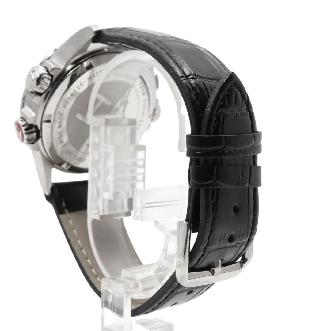 極美品 電池交換済 ハミルトン HAMILTON Estimate Time Over　カーキ E.T.O. H776120 腕時計 メンズ クロノグラフ クォーツ 黒文字盤 レザー アナログ アビエーション パイロットウォッチ スイス製 G3