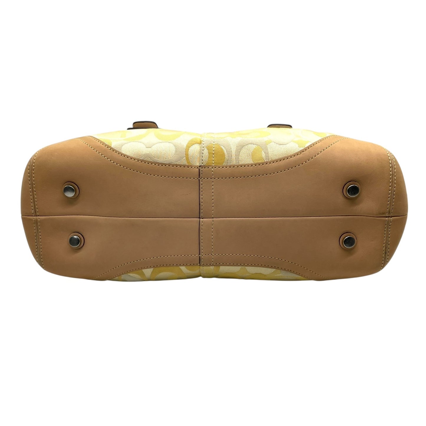 未使用級 COACH コーチ オプティック シグネチャー 6722 ハンドバッグ キャンバス レザー イエロー ブラウン シルバー金具 横長 Y2K レディース U10