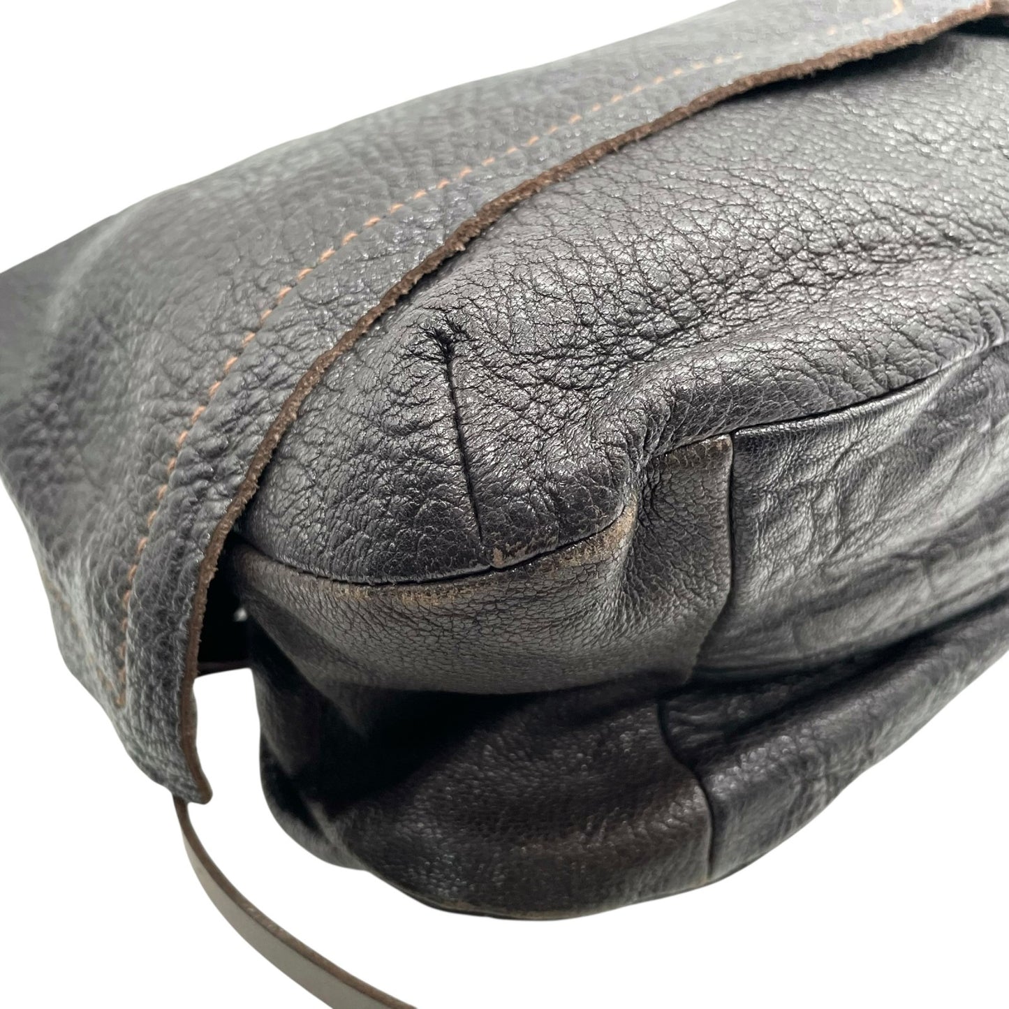 美品 genten ゲンテン ハンドバッグ 茶 ブラウン レザー ゴールド金具 ジグザグステッチ 横長 Y2K デザイン 手提げ コンパクト レディース バッグ U12