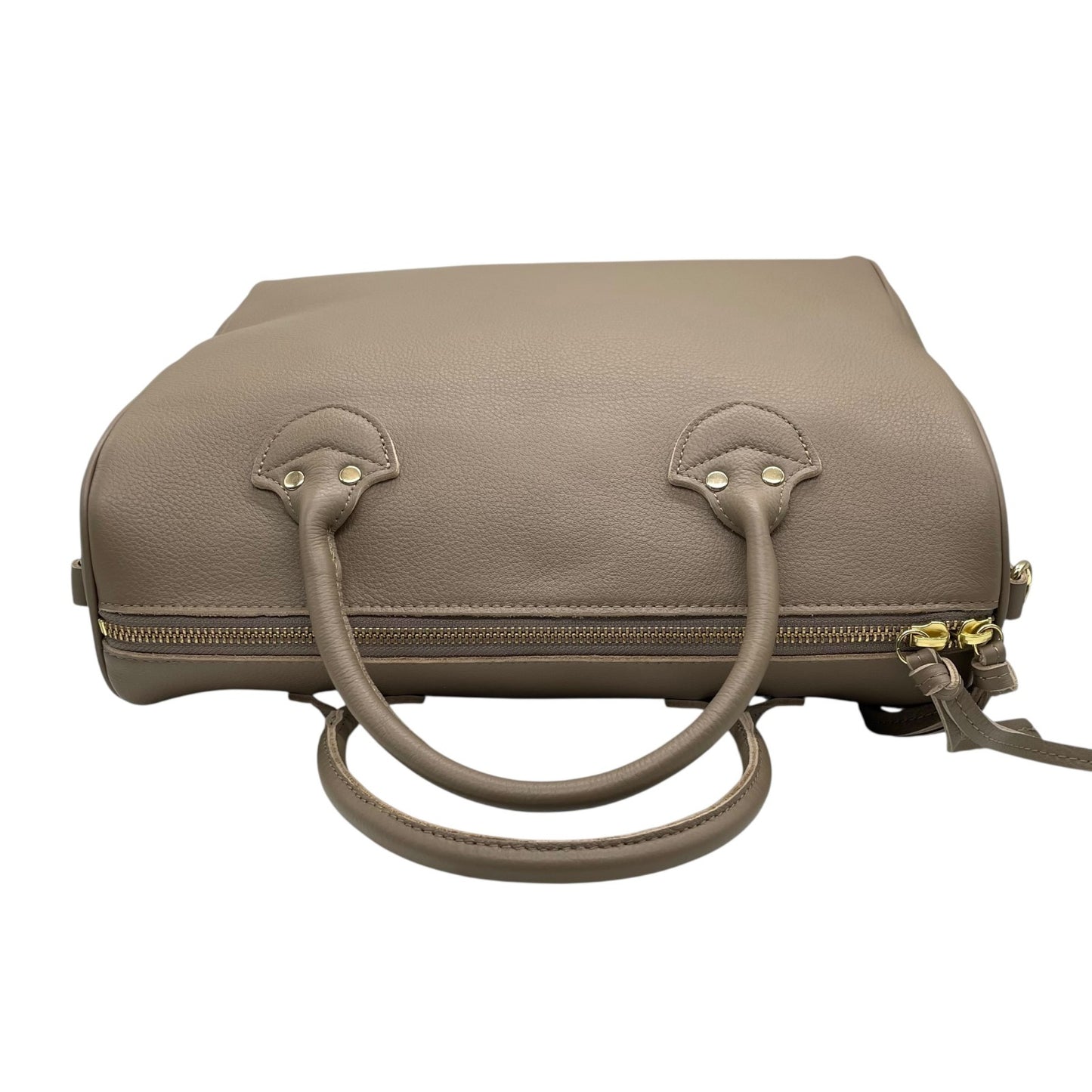 未使用級 ペルケ 2WAY ハンドバッグ ボストンバッグ ショルダーバッグ 牛革 オイルレザー オーク グレージュ テープショルダー ゴールド金具 手提げ 斜め掛け可 perche レディース Q